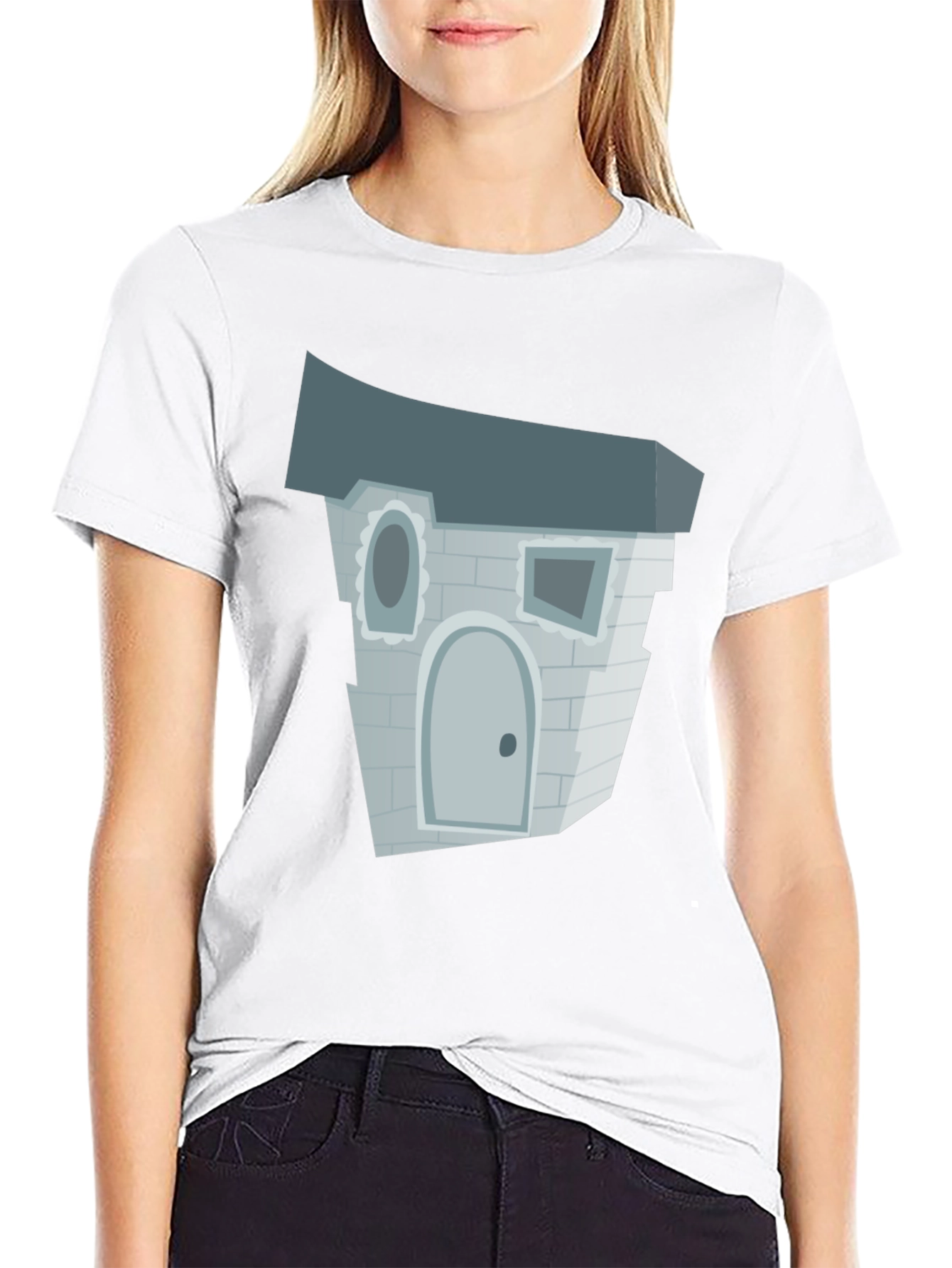 Black Cartoon Haunted House T-Shirt view 9