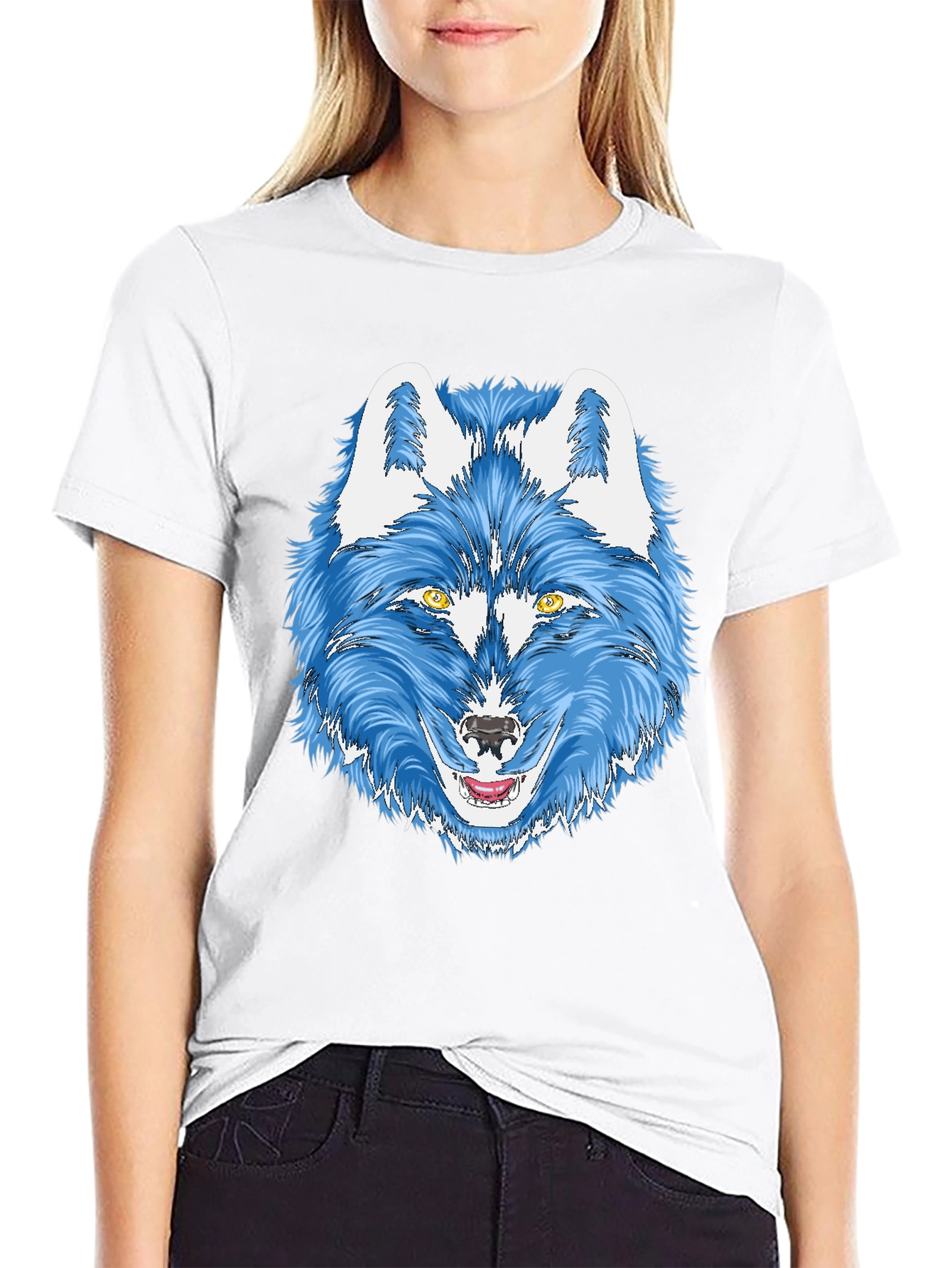 Black Blue Wolf Graphic Tee - Men's Black T-Shirt view 9