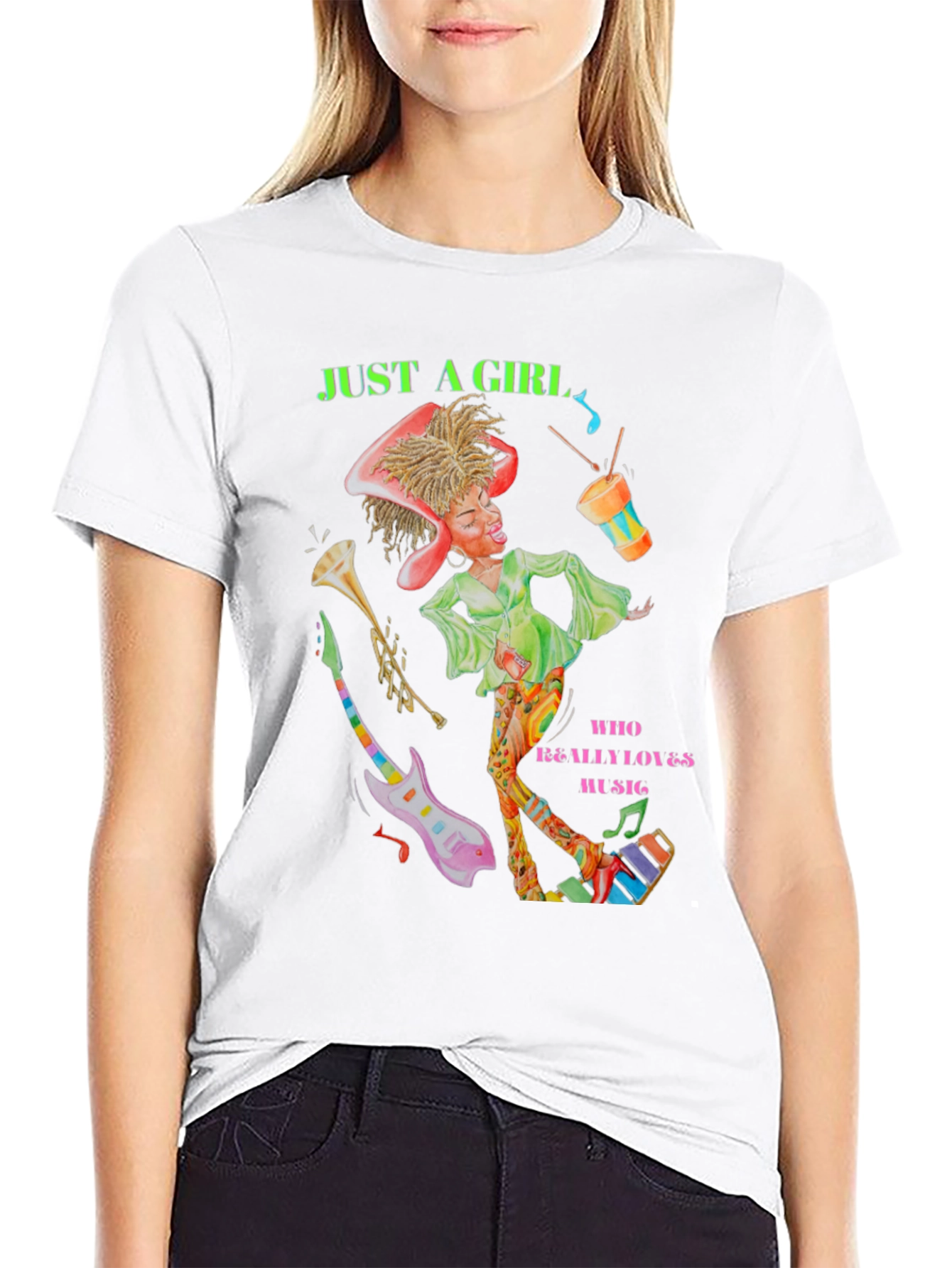 Black Just A Girl Who Loves Music T-Shirt view 9