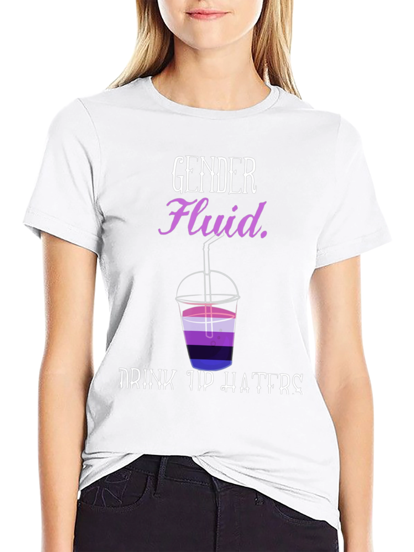 Black Gender Fluid Drink Up Haters T-Shirt view 9