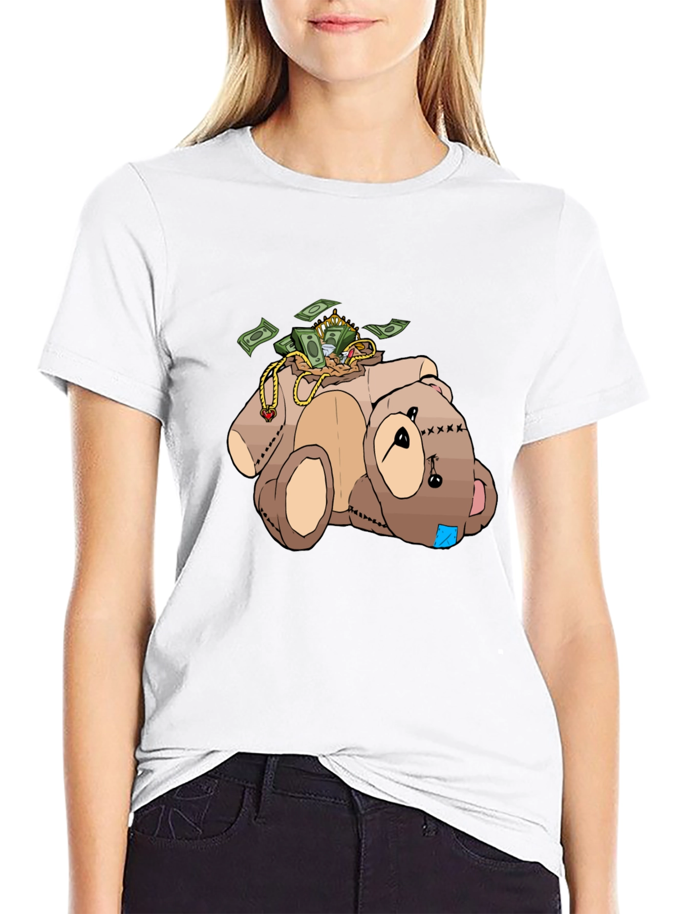Black Money Bear T-Shirt - Cartoon Graphic Tee view 9