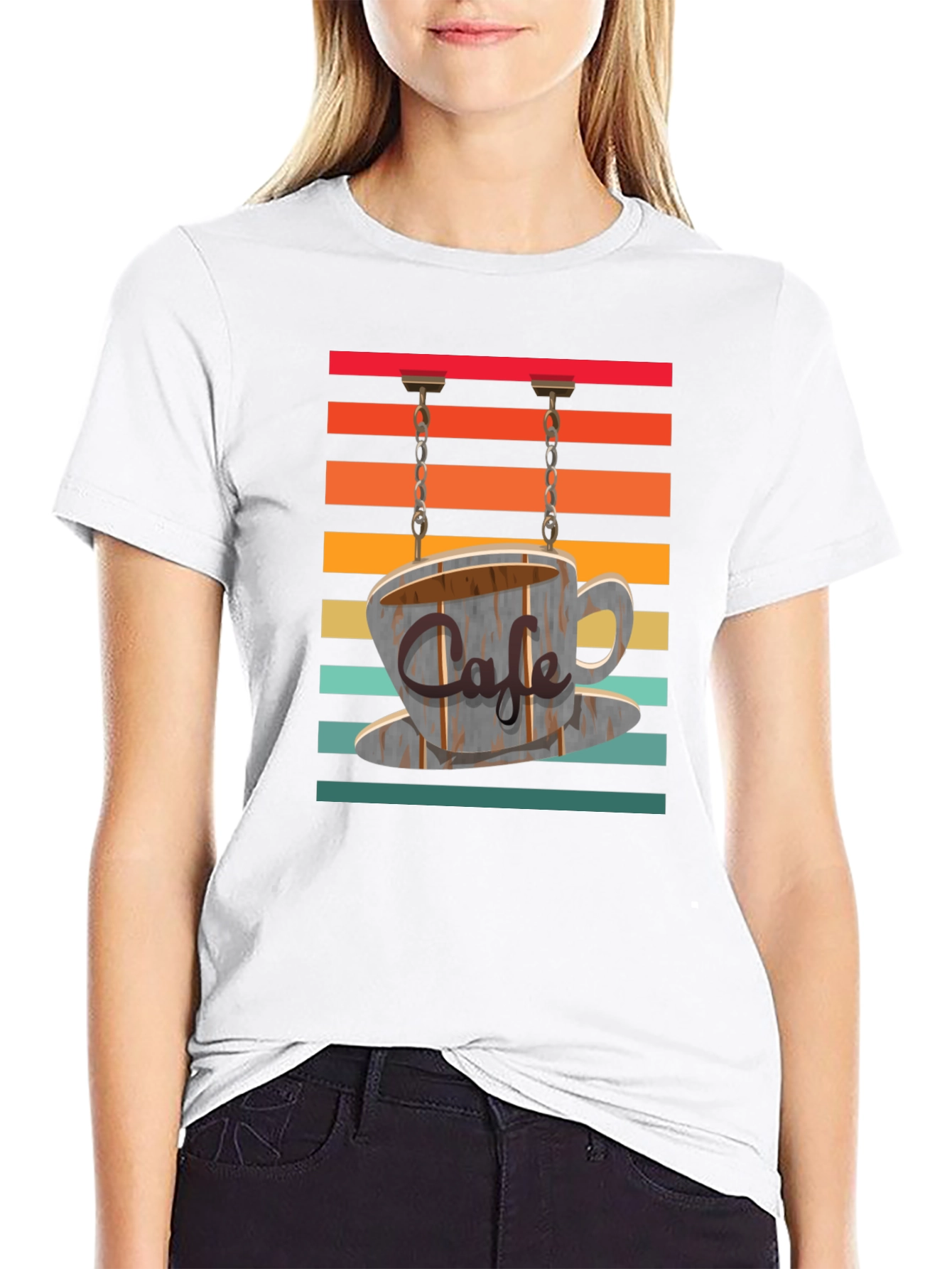 Black Cafe Sign Graphic Tee - Retro Coffee Lover's T-Shirt view 9