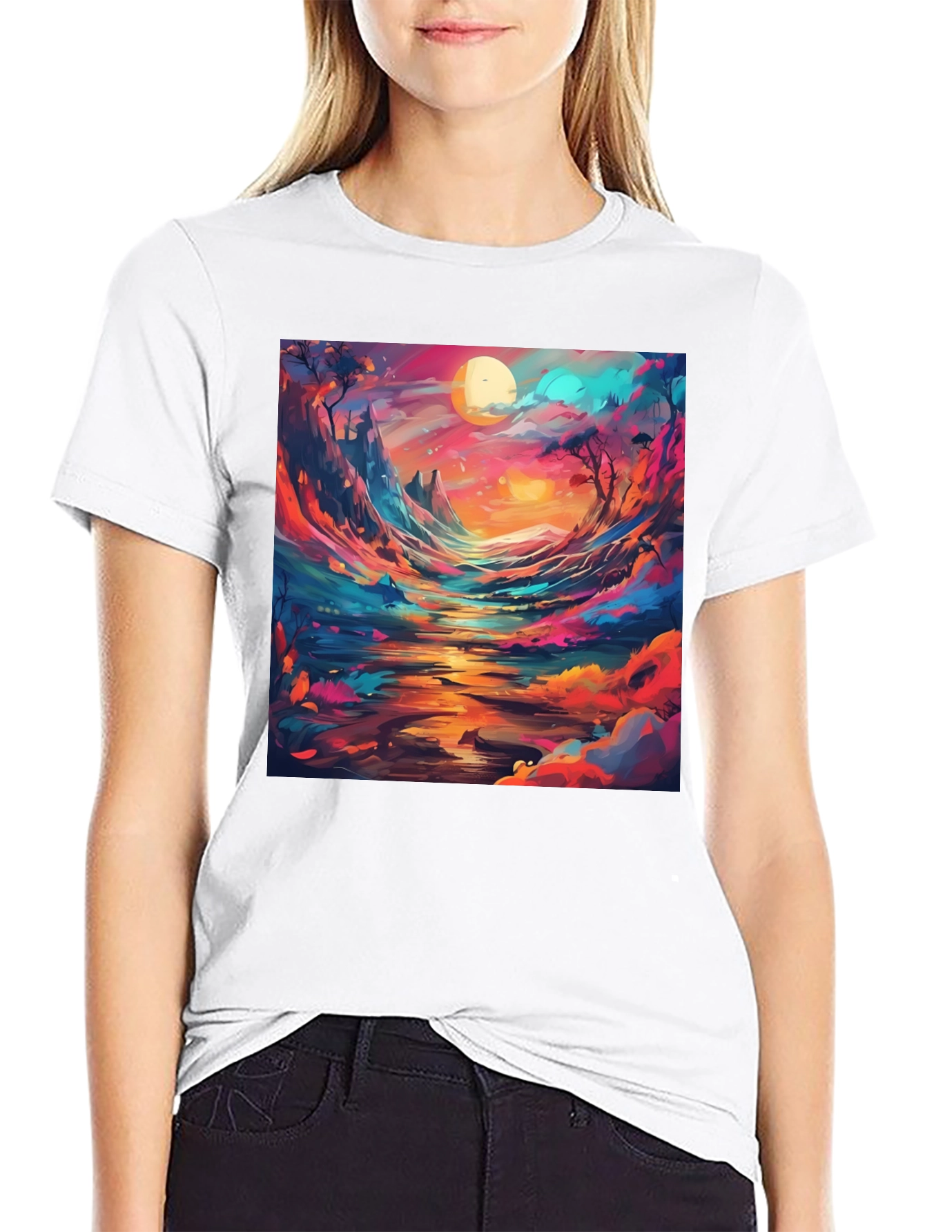 Black Artistic Landscape Graphic T-Shirt view 9