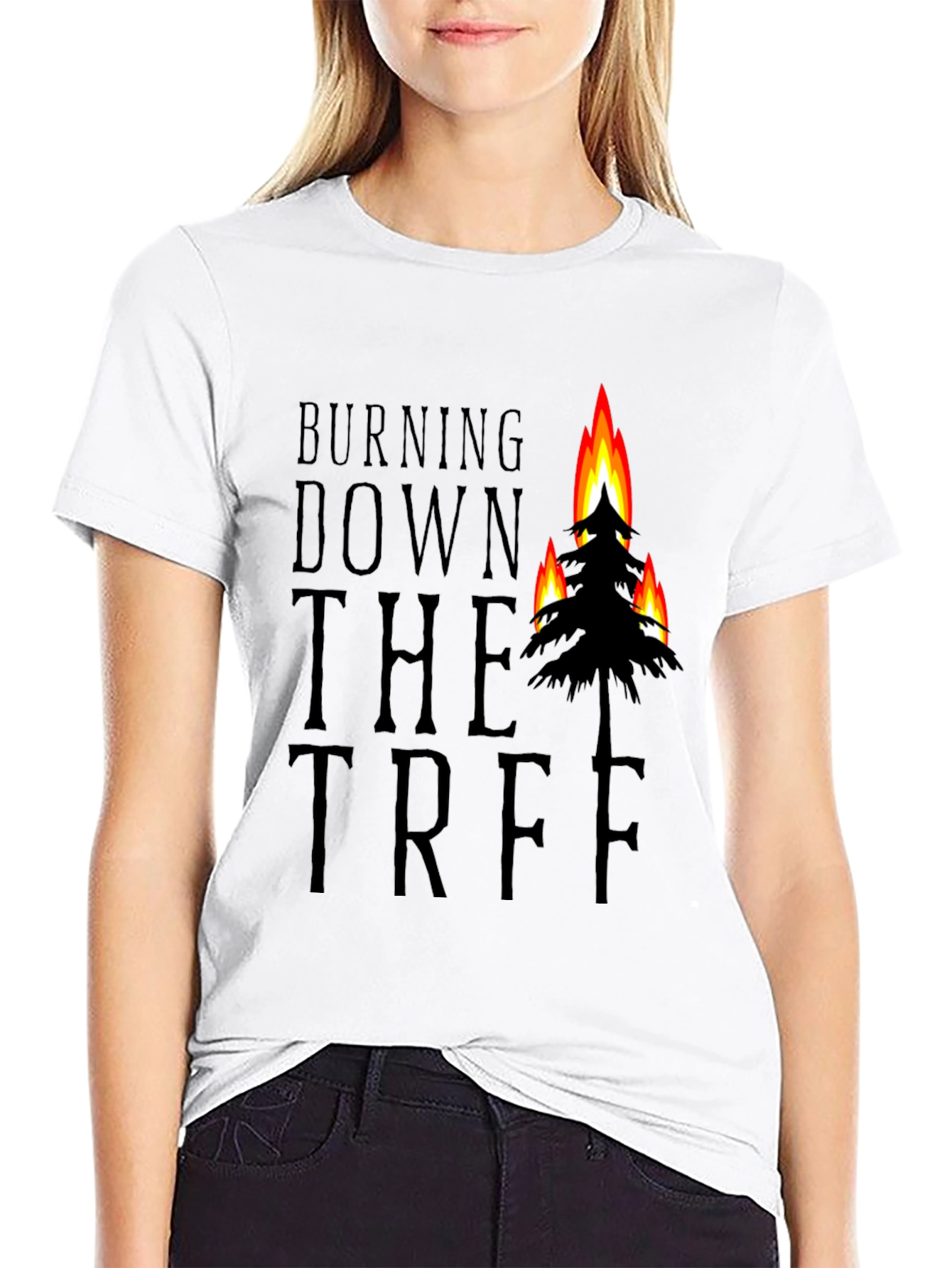 Black Burning Down the Tree Black Graphic T-Shirt view 9