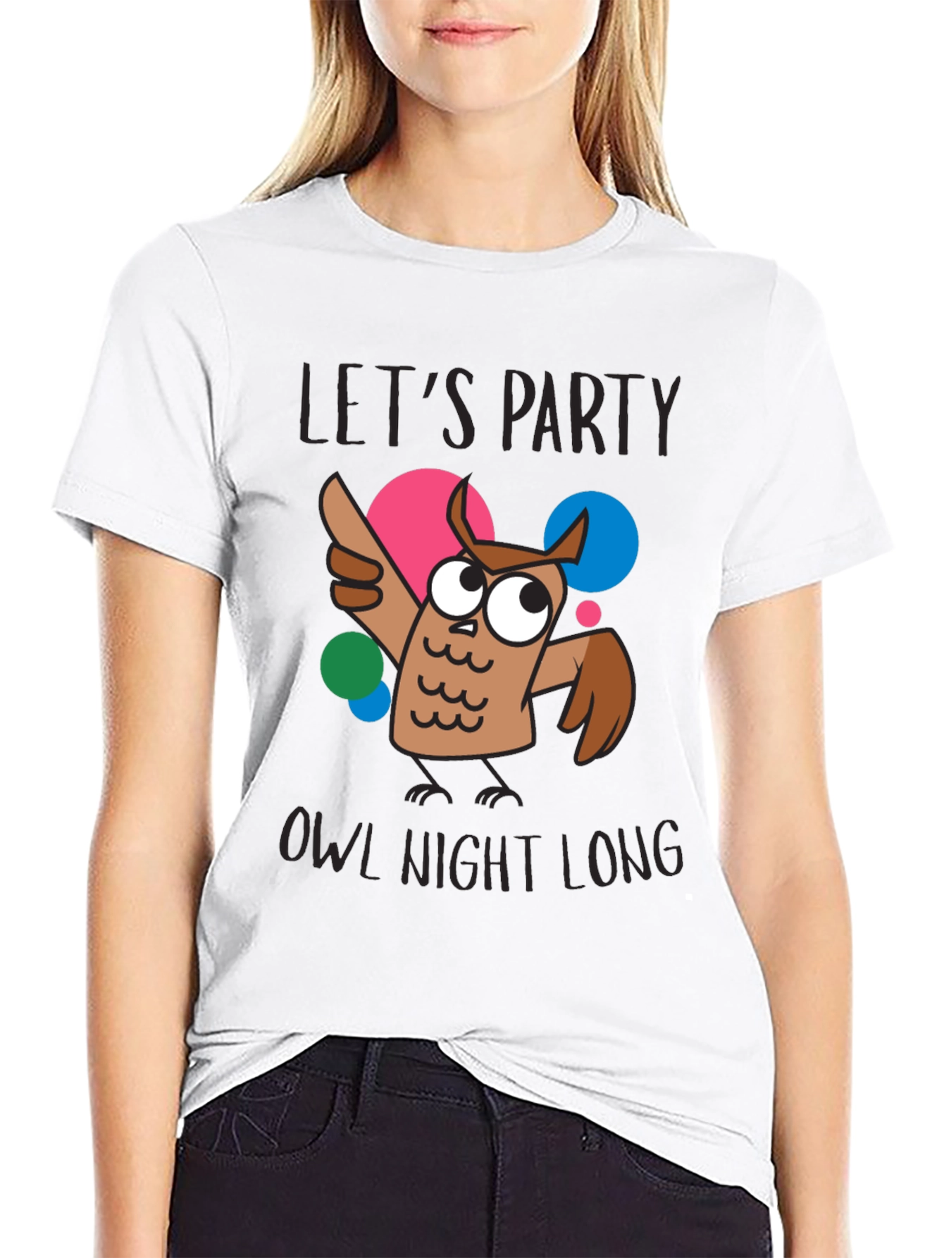 Black Let's Party Owl Night Long Graphic T-Shirt view 9