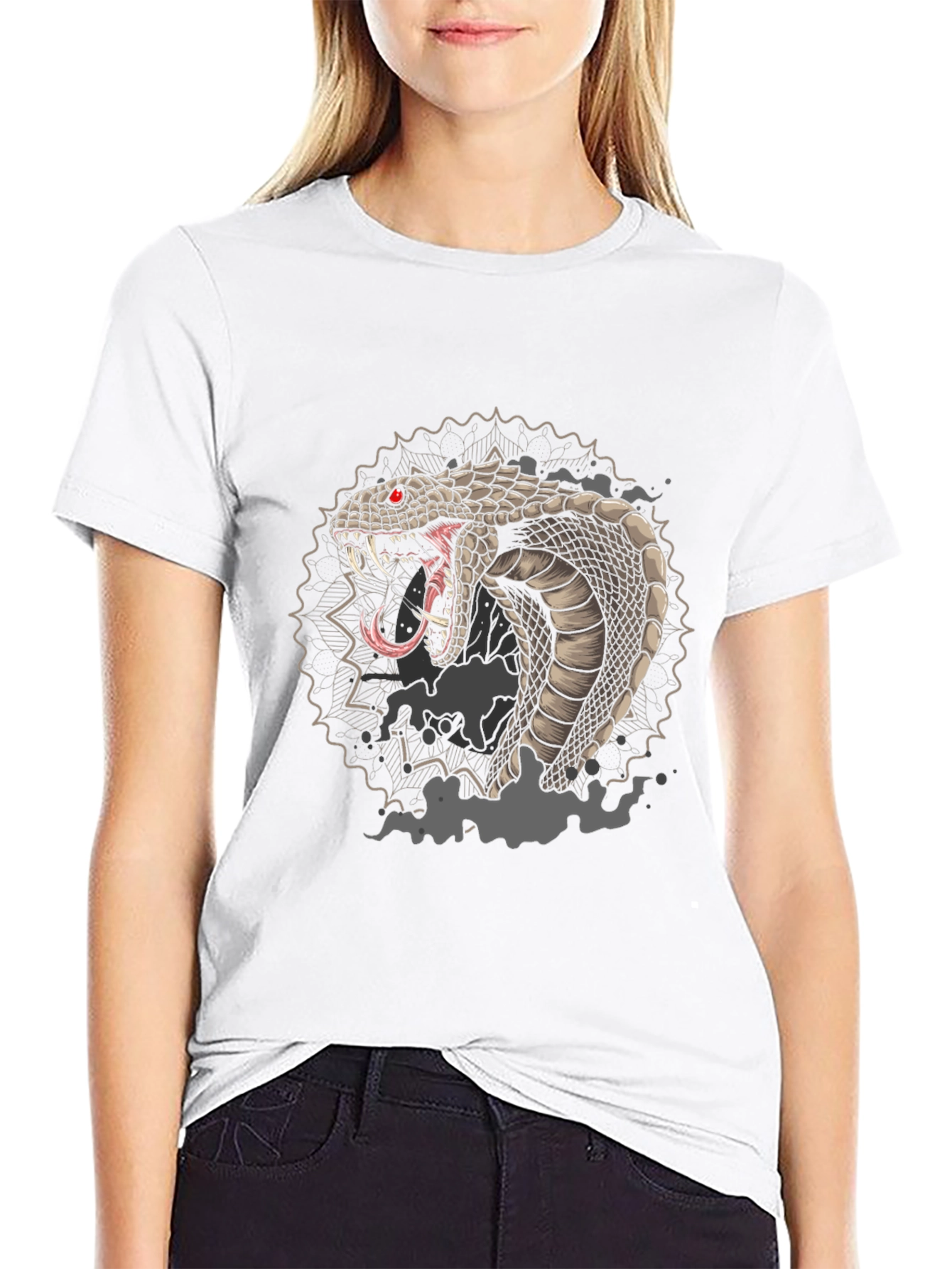 Black Men's Black Graphic Tee - Cobra Snake Design view 9
