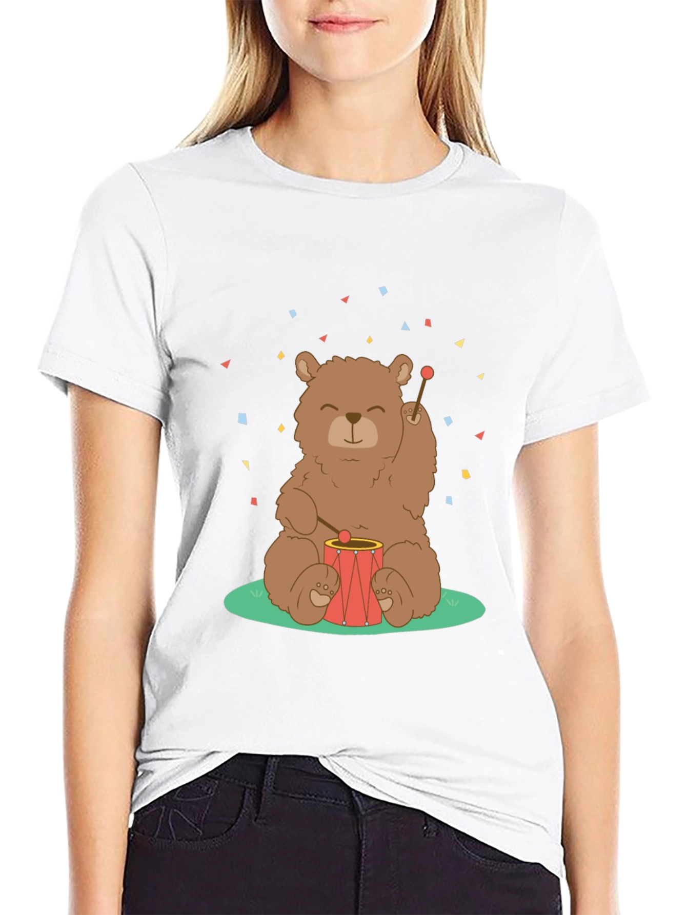 Black Bear Drummer Graphic T-Shirt - Black Cotton Tee view 9