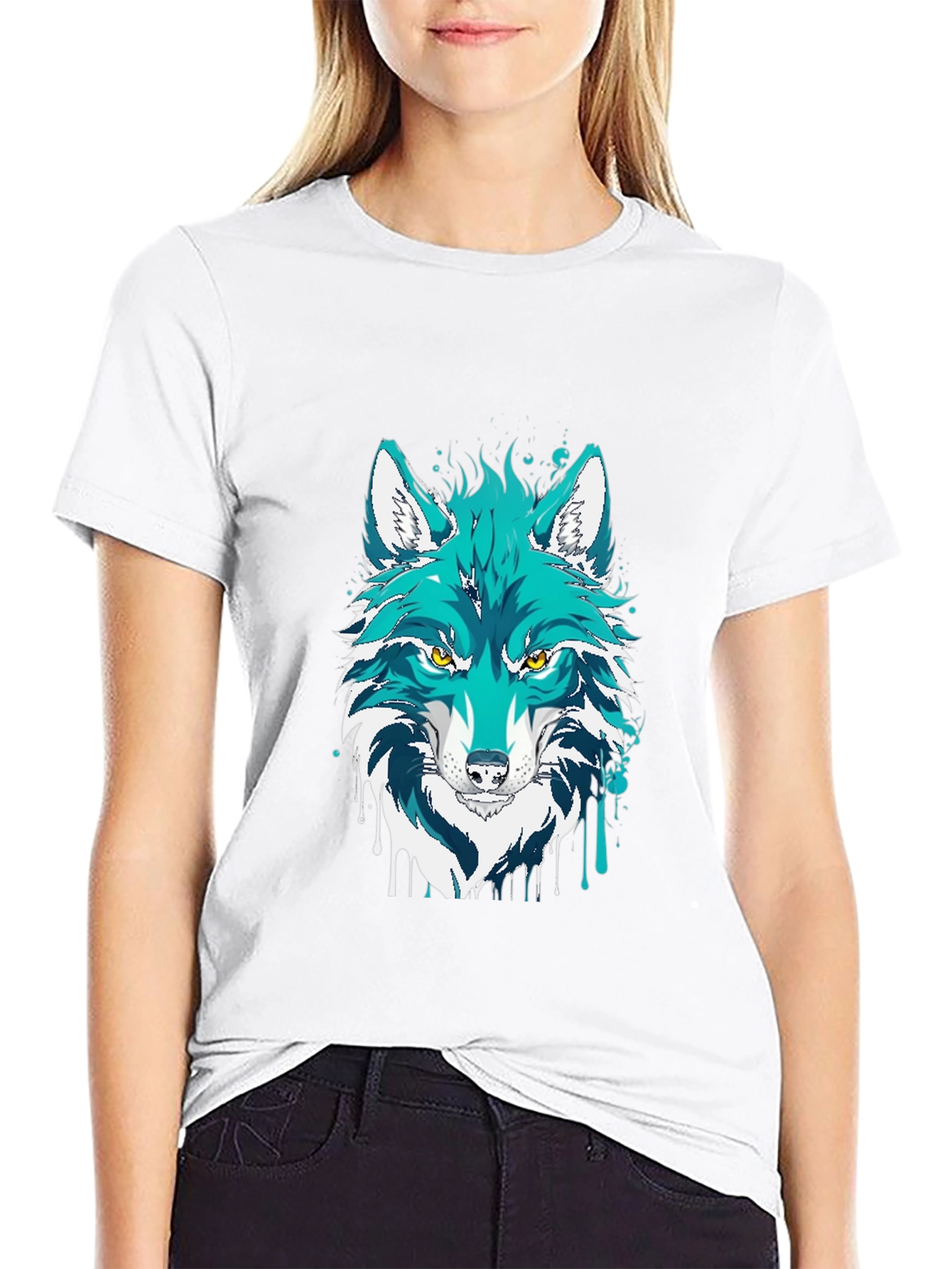 Black Wolf Graphic Print Black T-Shirt view 9