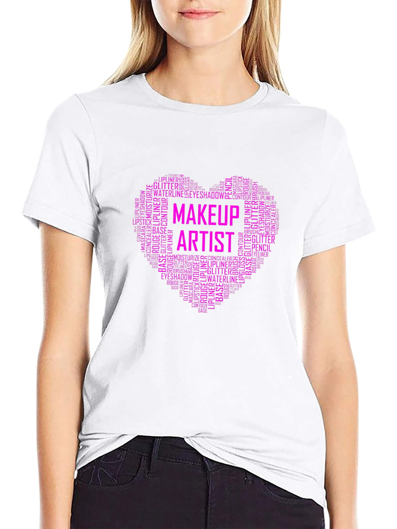 Black Makeup Artist Word Art Heart T-Shirt view 9