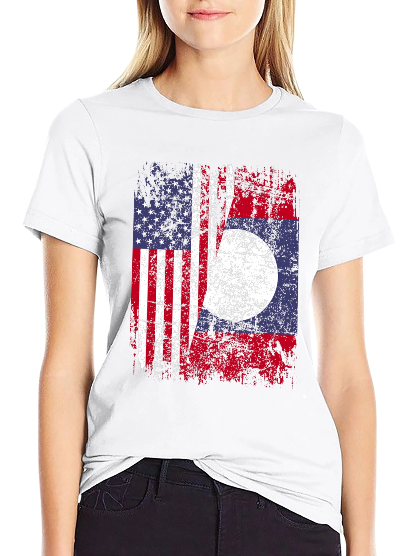 Black USA Laos Flag T-Shirt, Patriotic Tee view 9