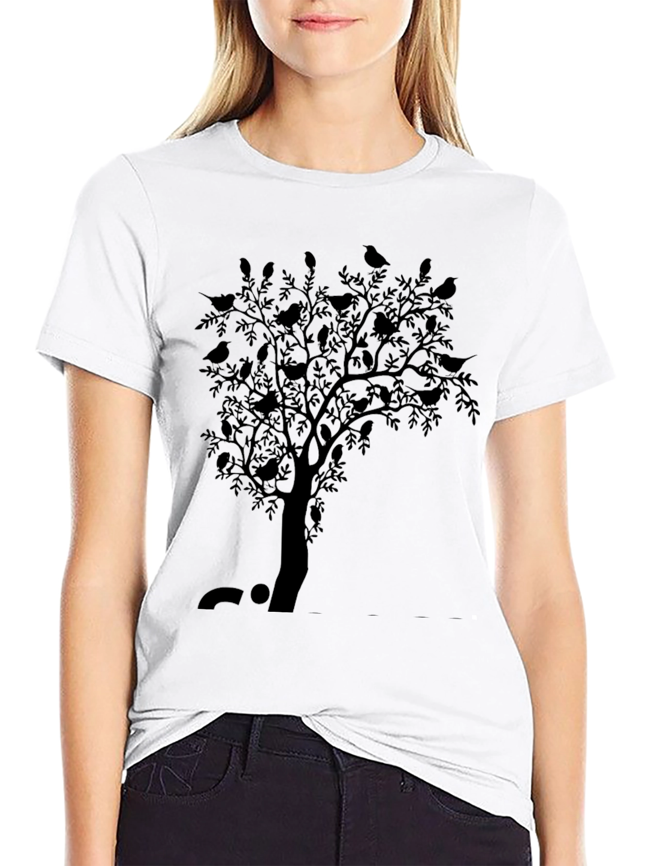 Black Men's Black Bird Tree Graphic Tee view 9