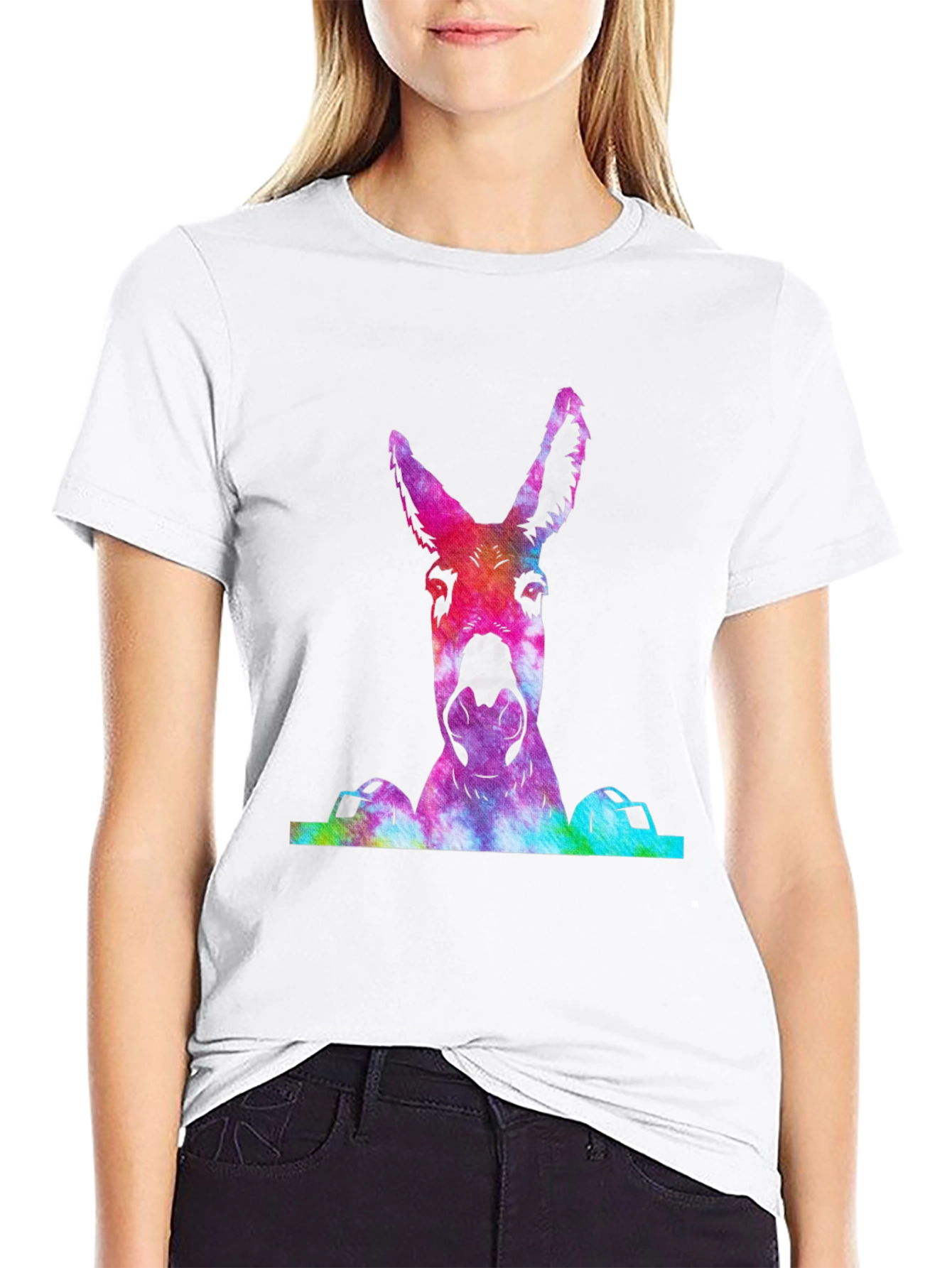 Black Colorful Tie-Dye Donkey Graphic T-Shirt view 9