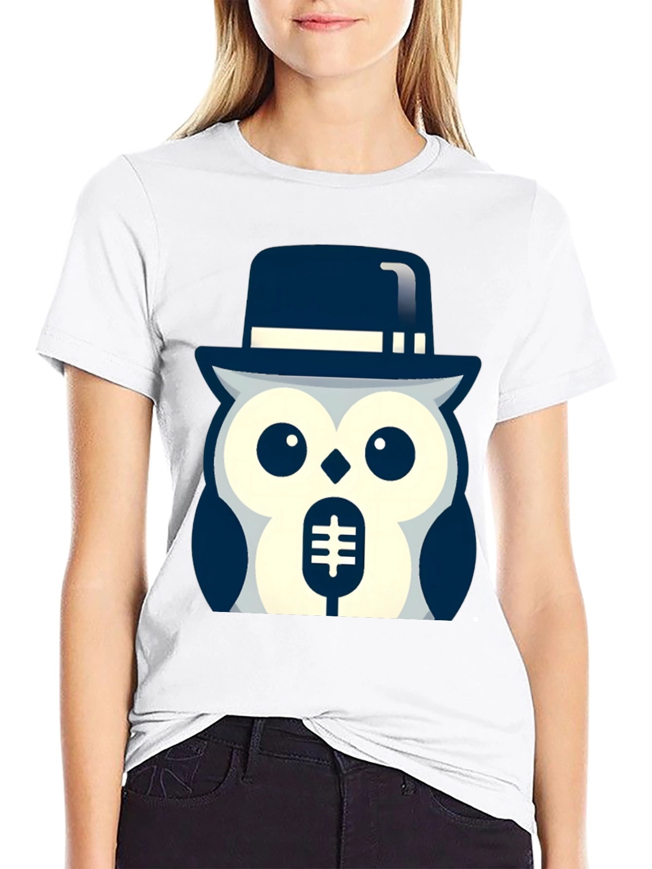 Black Owl in Hat Graphic T-Shirt - Black view 9