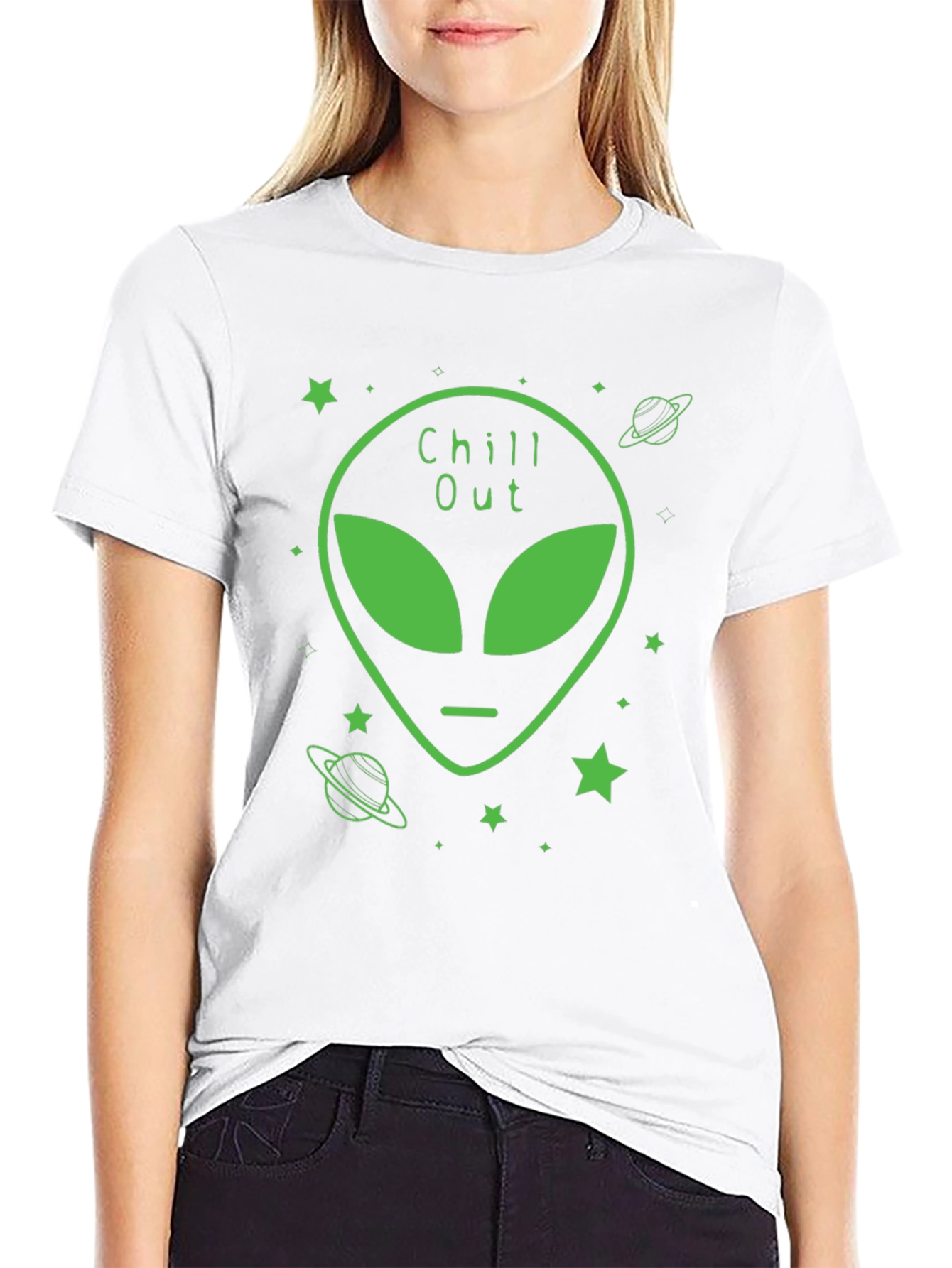 Black Chill Out Alien Graphic Black T-Shirt view 9