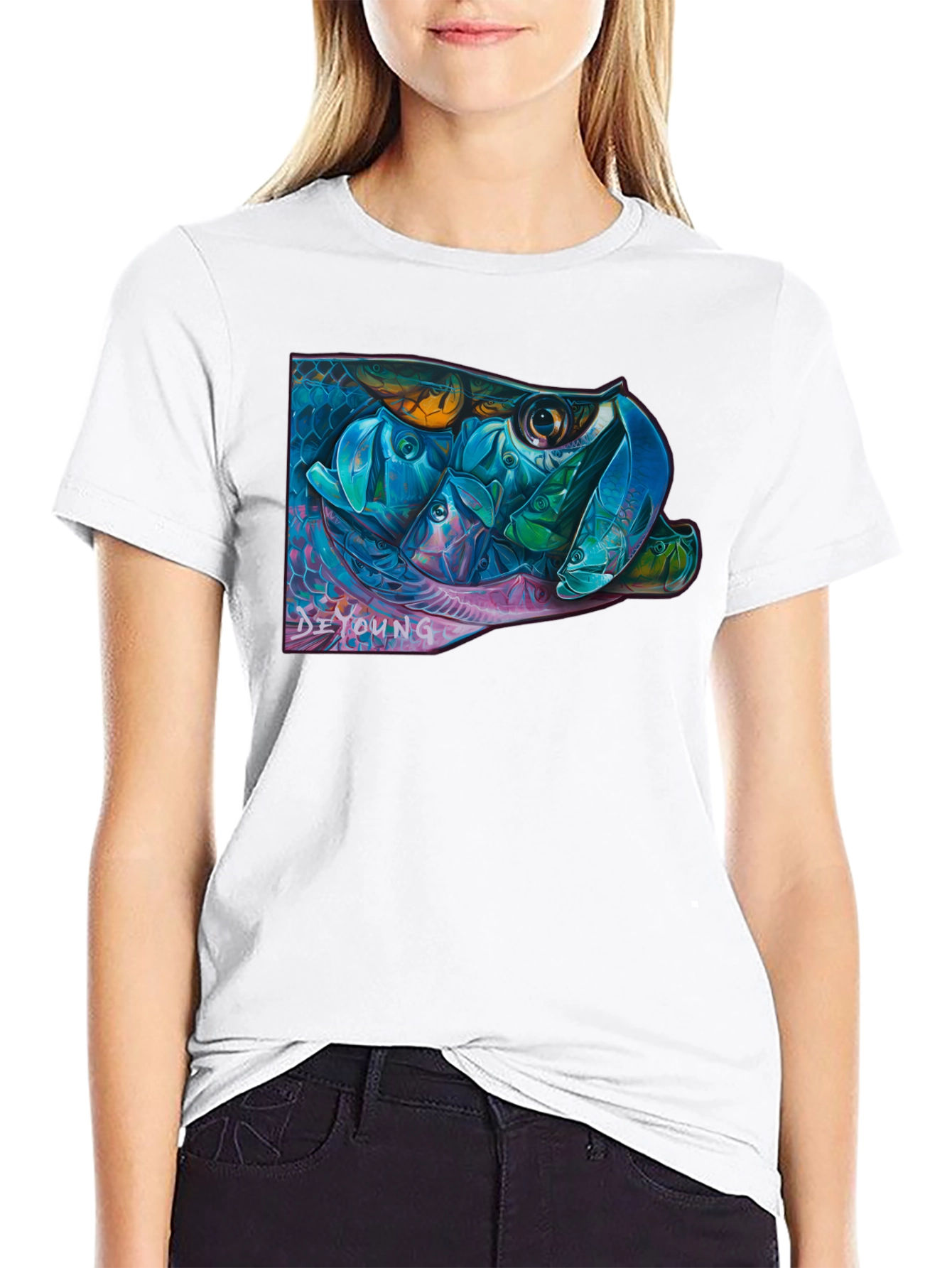 Black Vibrant Fish Graphic Black T-Shirt view 9