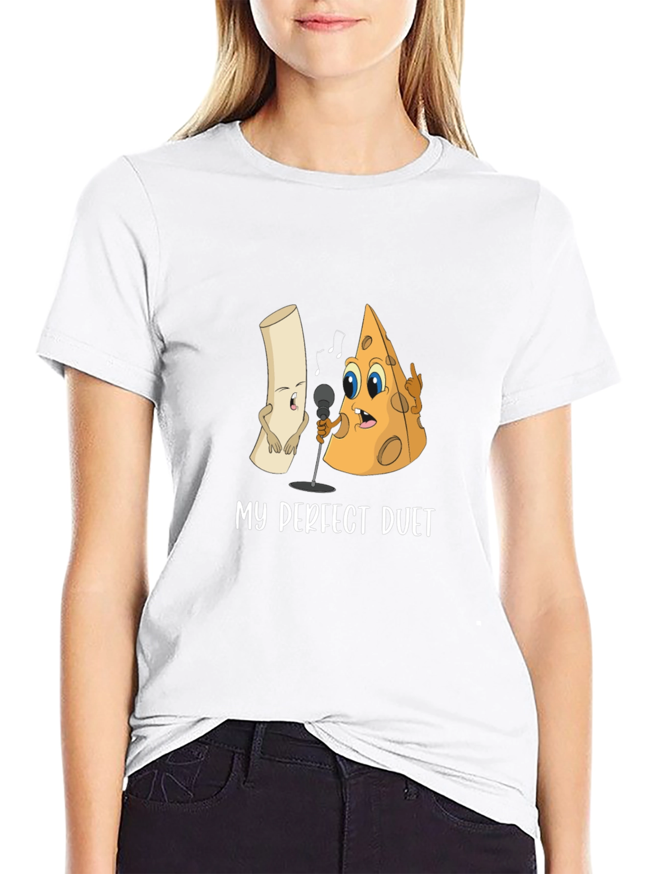 Black My Perfect Duet T-Shirt: Cheese and Macaroni Cartoon Tee view 9