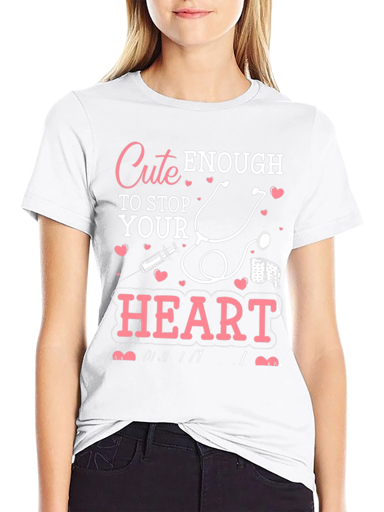 Black Cute Enough to Stop Your Heart Graphic T-Shirt view 9