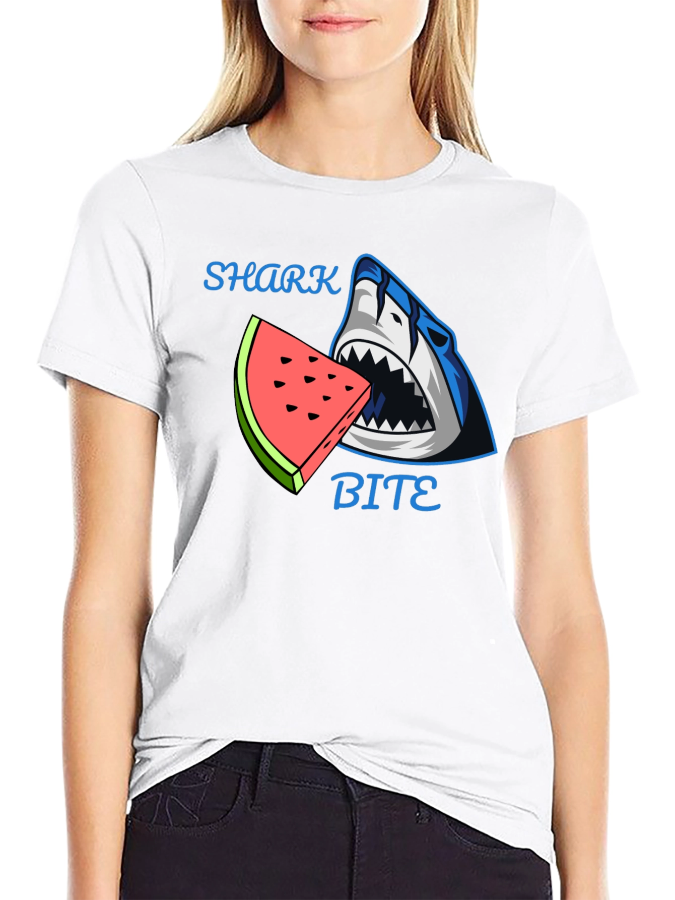 Black Shark Bite Watermelon Graphic Tee - Unique Design view 9