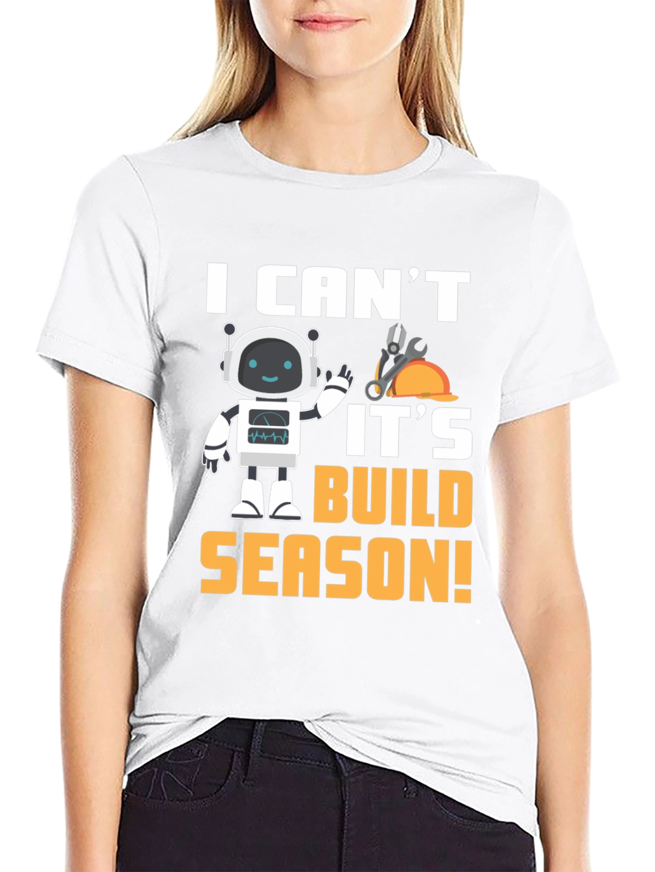 Black I Can't It's Build Season Robot T-Shirt view 9