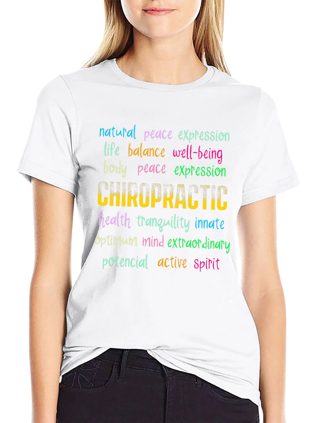 Black Chiropractic Word Art T-Shirt: Wellness Design view 9