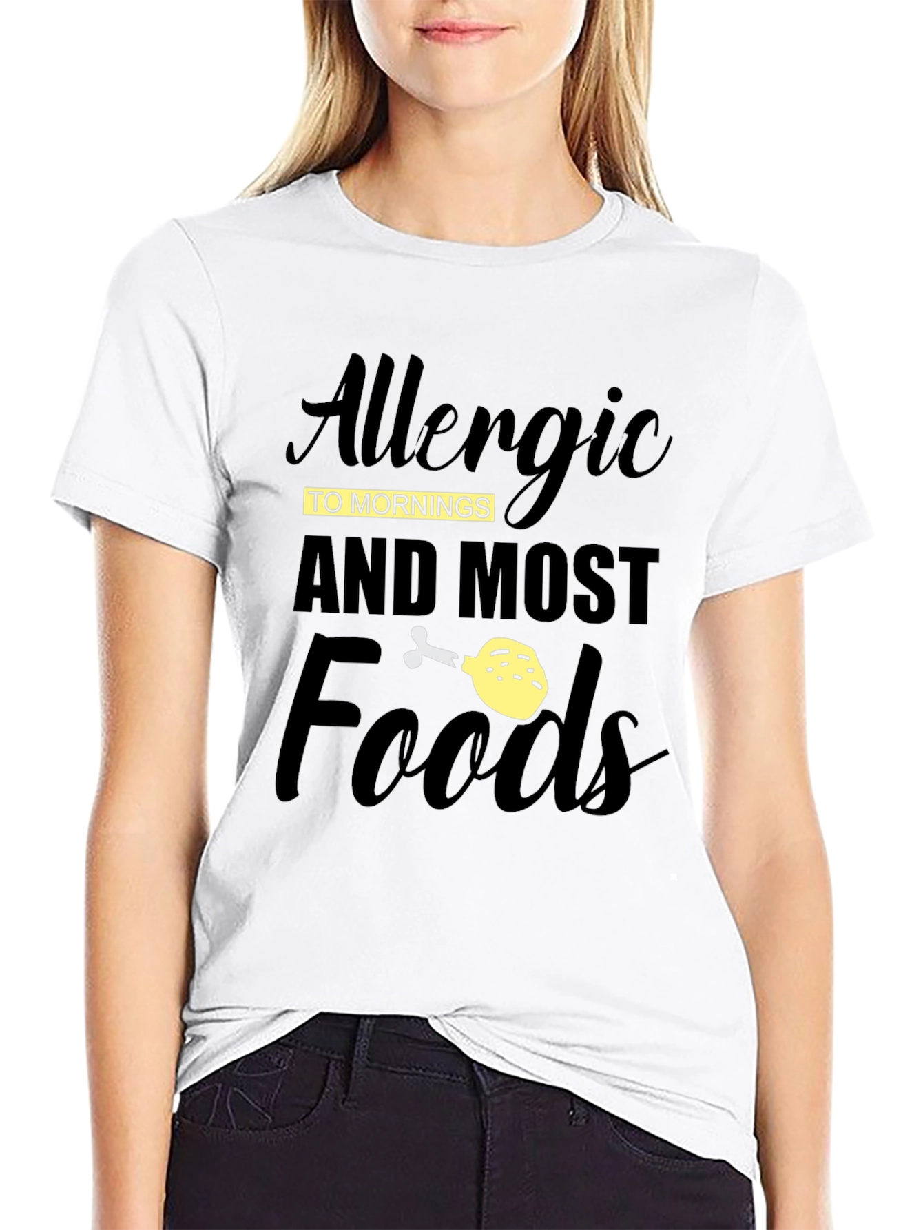 Allergic to Mornings & Most Foods Funny Graphic T-Shirt - 9