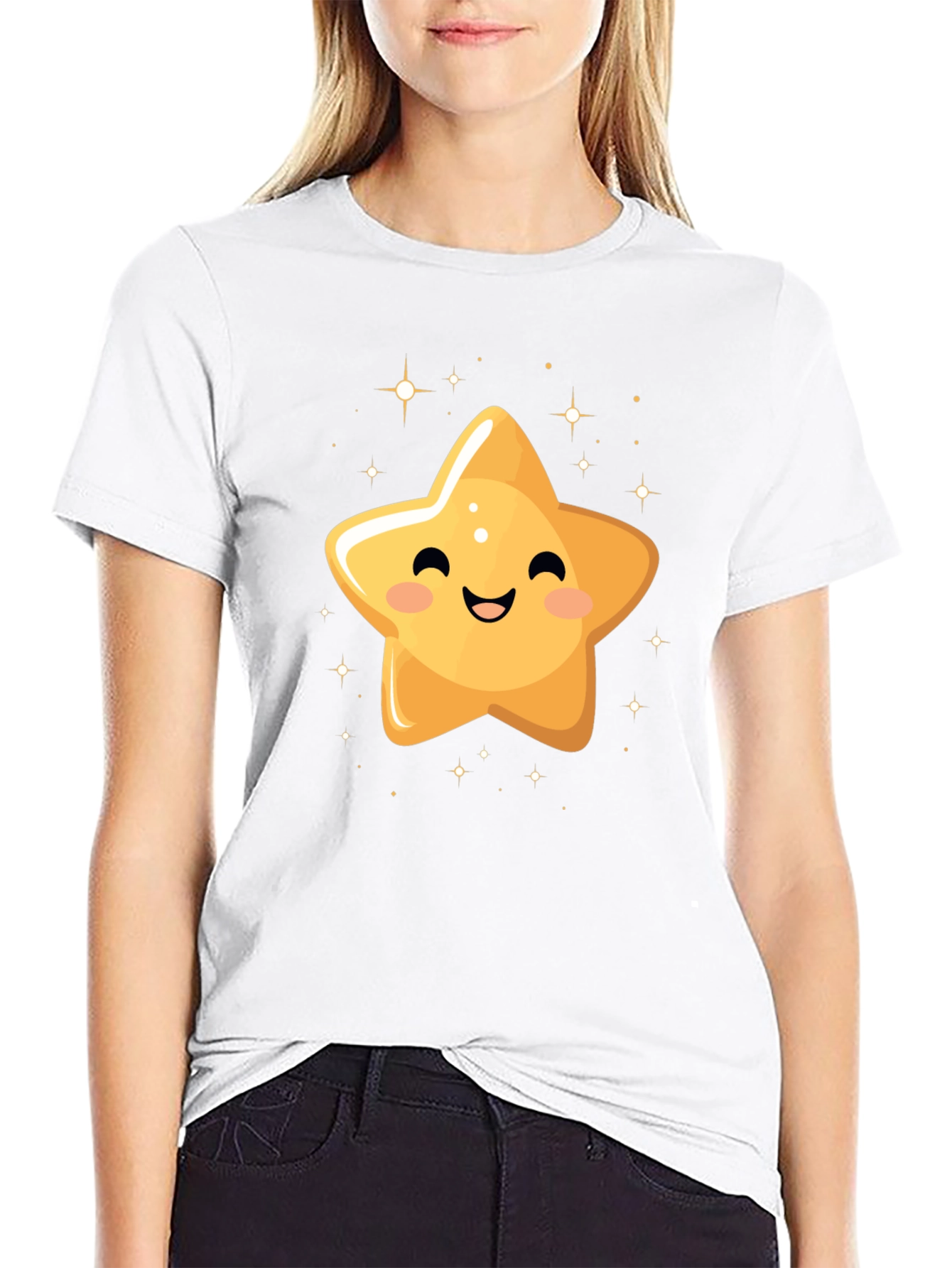 Black Cute Smiling Star Black T-Shirt view 9