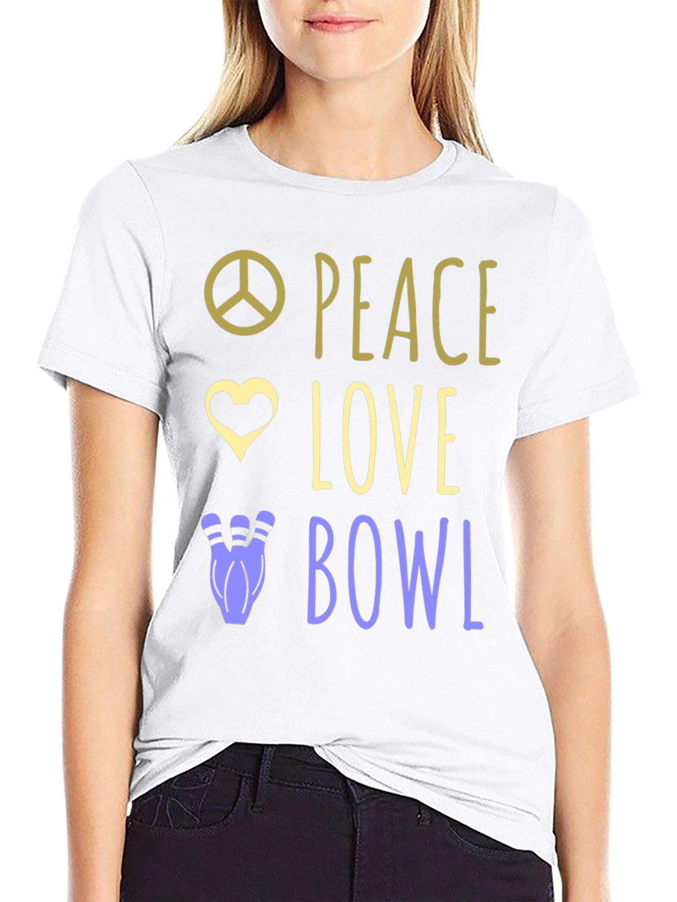 Black Peace Love Bowl T-Shirt Bowling Gift view 9