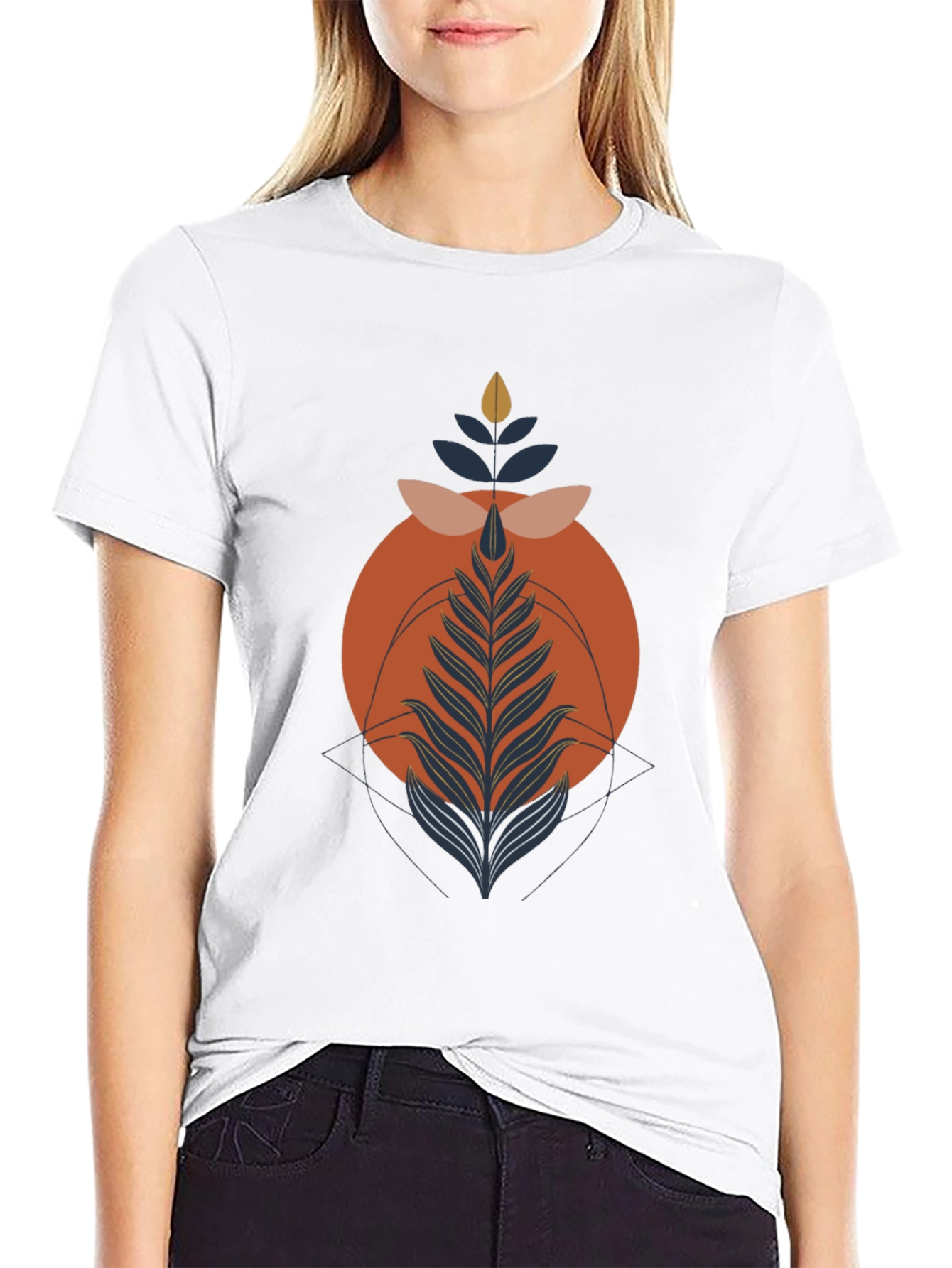 Black Modern Geometric Plant Graphic Tee - Stylish Black T-Shirt view 9