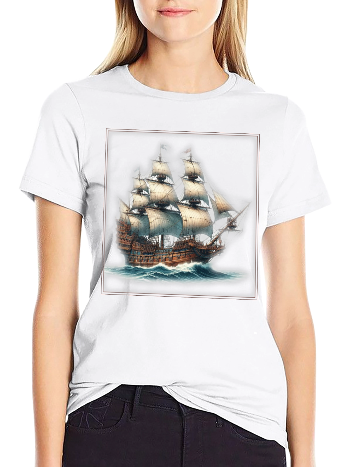 Black Nautical Ship Graphic T-Shirt view 9