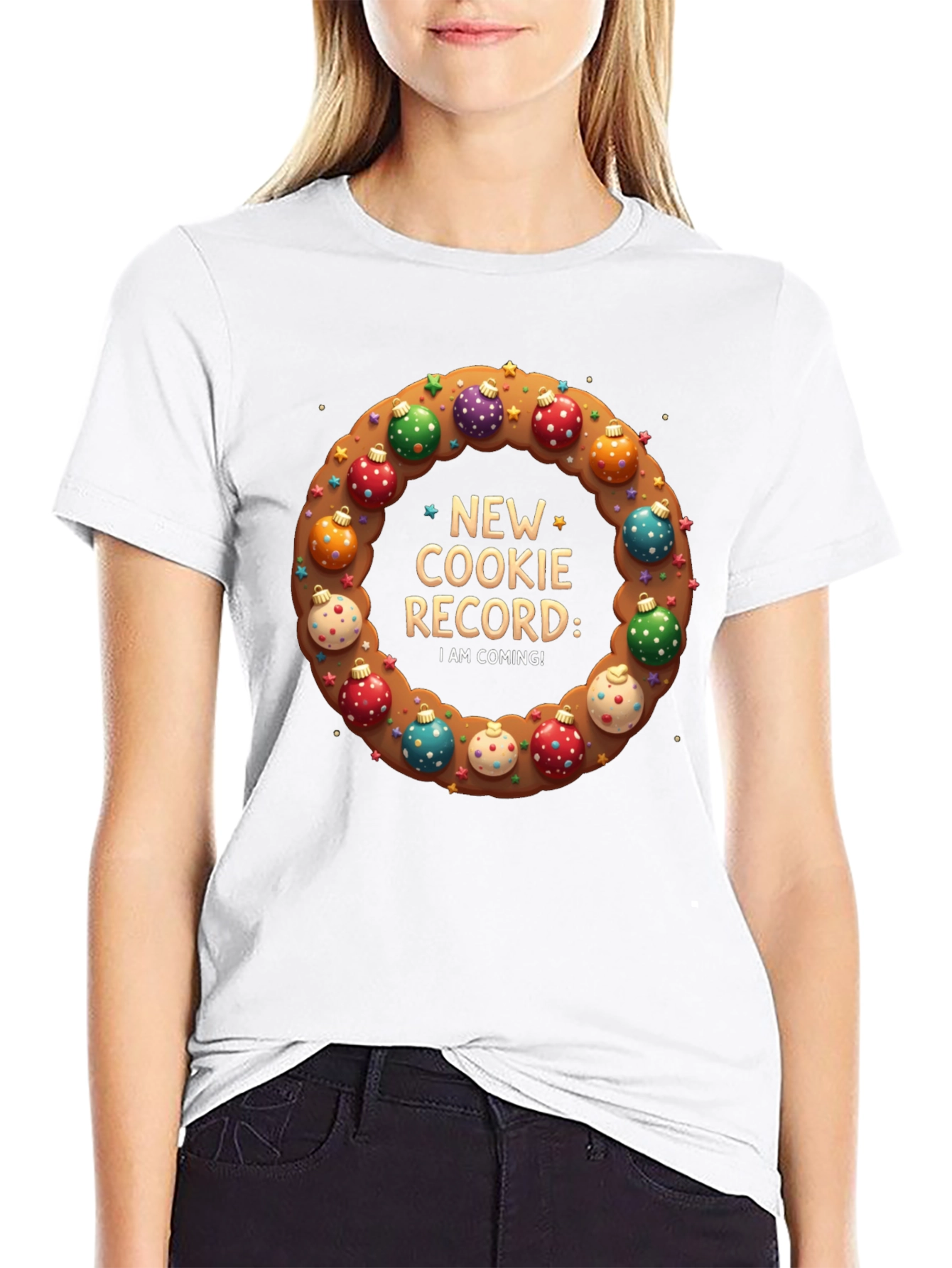 Black Cookie Record T-Shirt Festive Holiday Apparel view 9