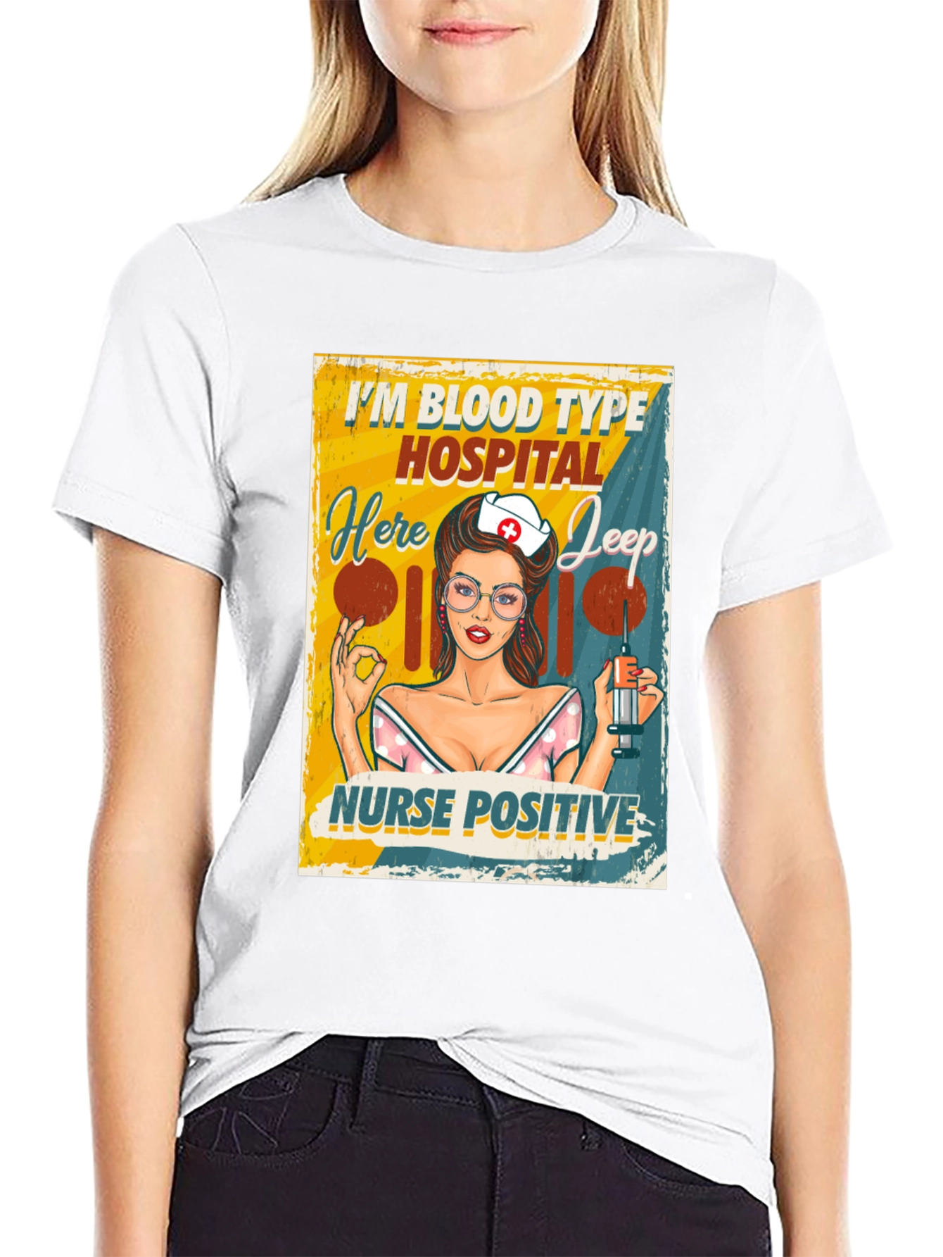 Black Nurse Positive T-Shirt - Blood Type Hospital Jeep view 9