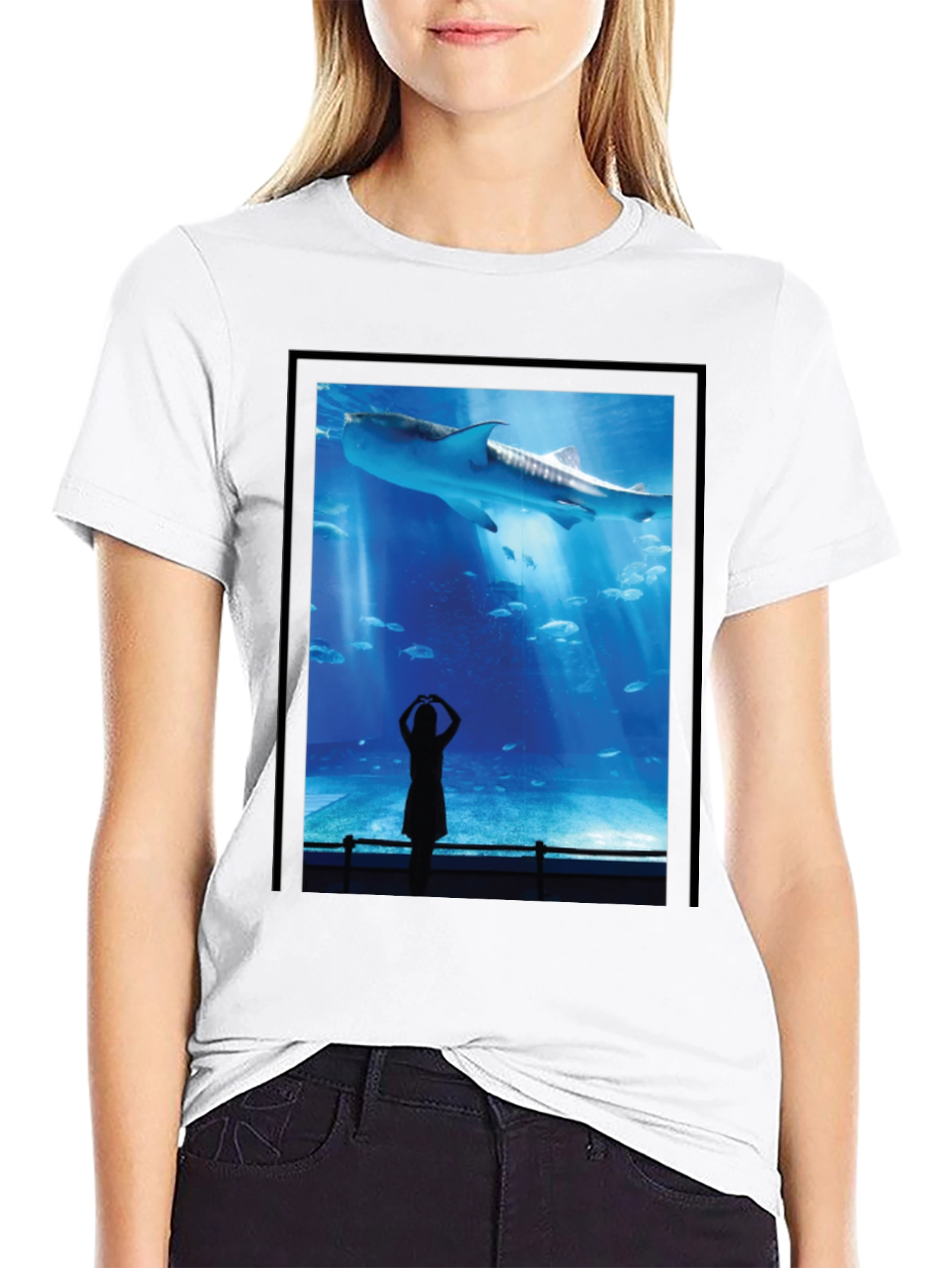 Black Aquarium Shark Graphic Tee - Black Cotton T-Shirt view 9