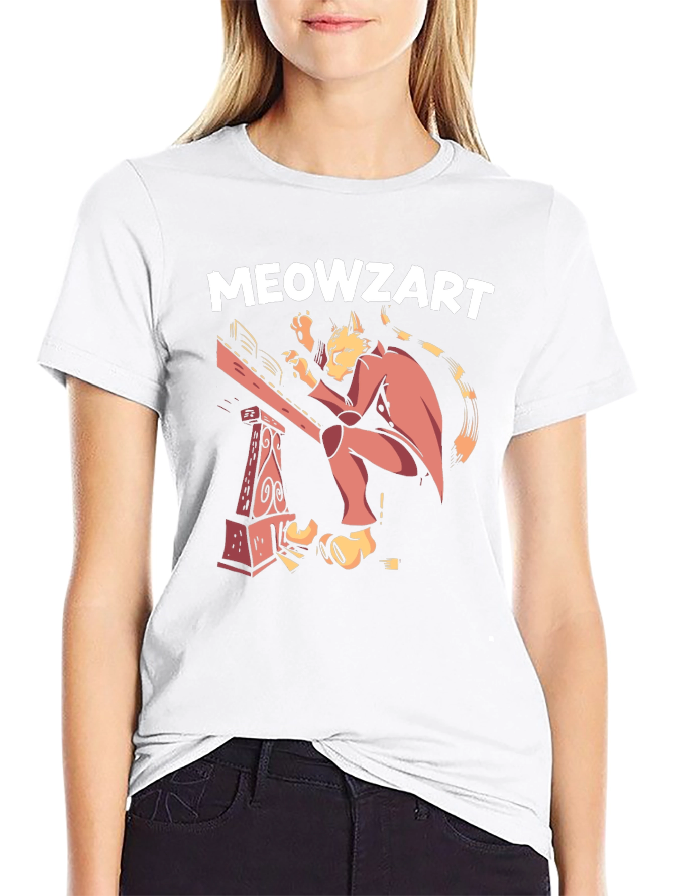 Black Meowzart Cat Musician Graphic T-Shirt view 9