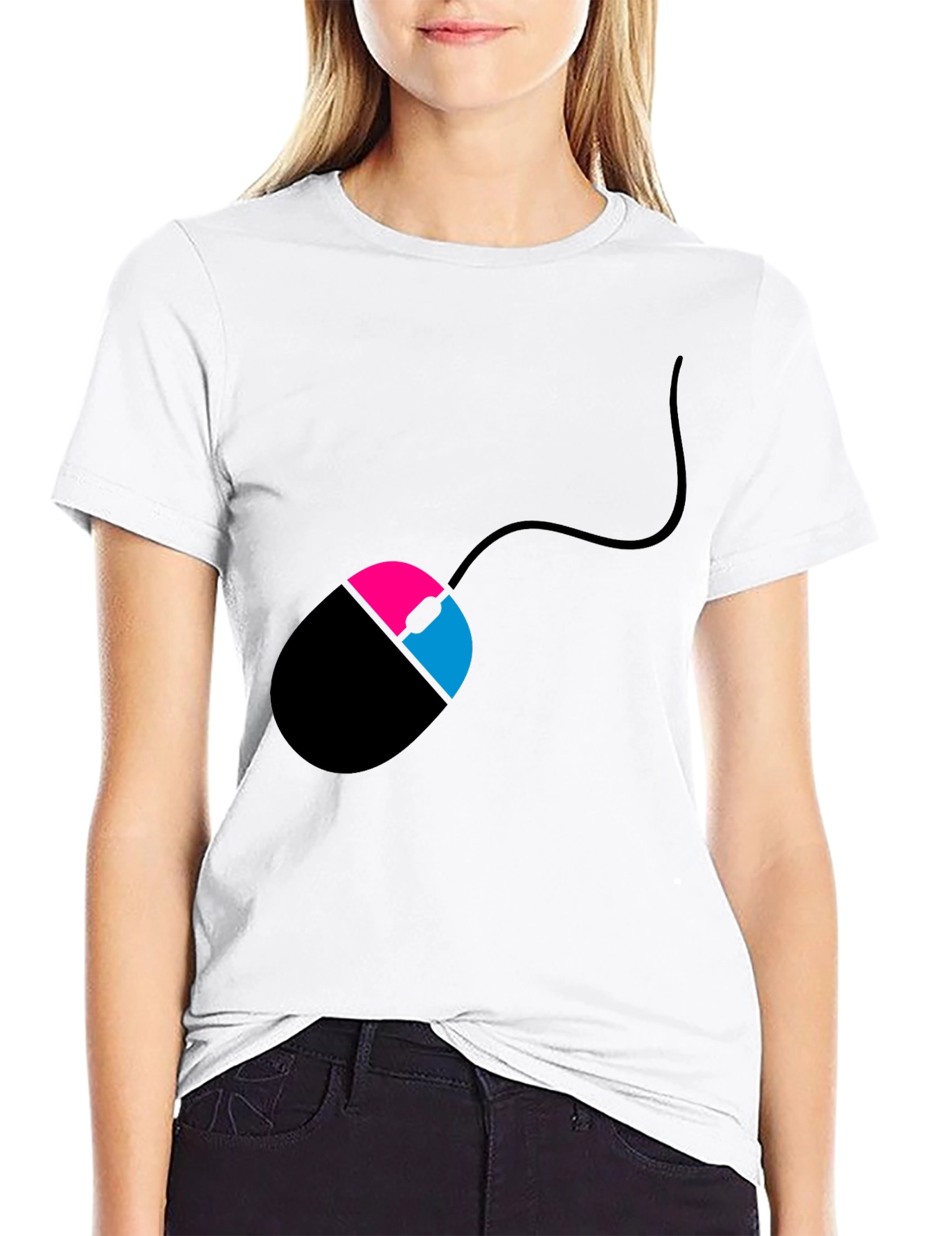 Black Men's Black T-Shirt with Mouse Design view 9