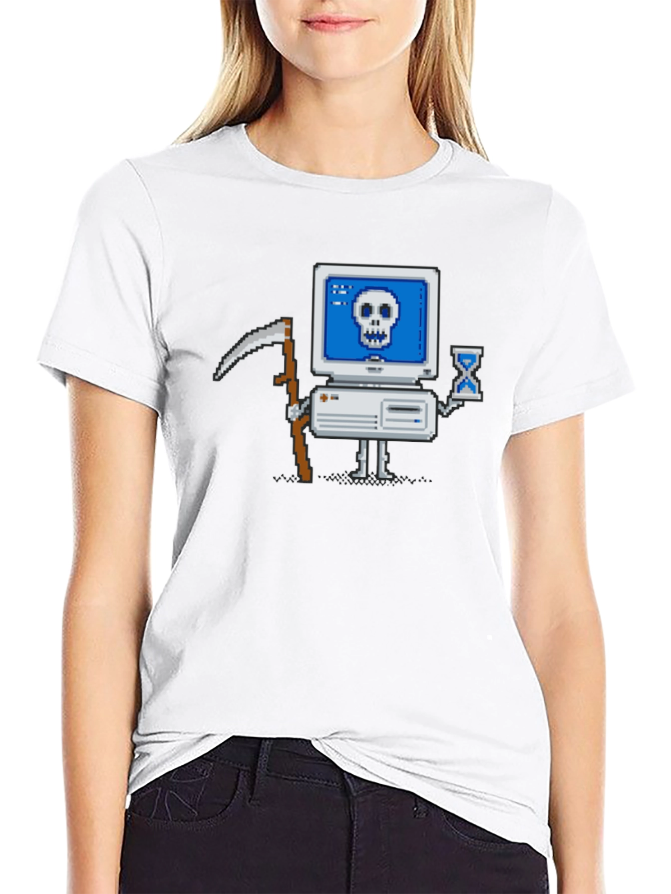 Black Pixel Grim Reaper Computer T-Shirt - Tech Humor Tee view 9