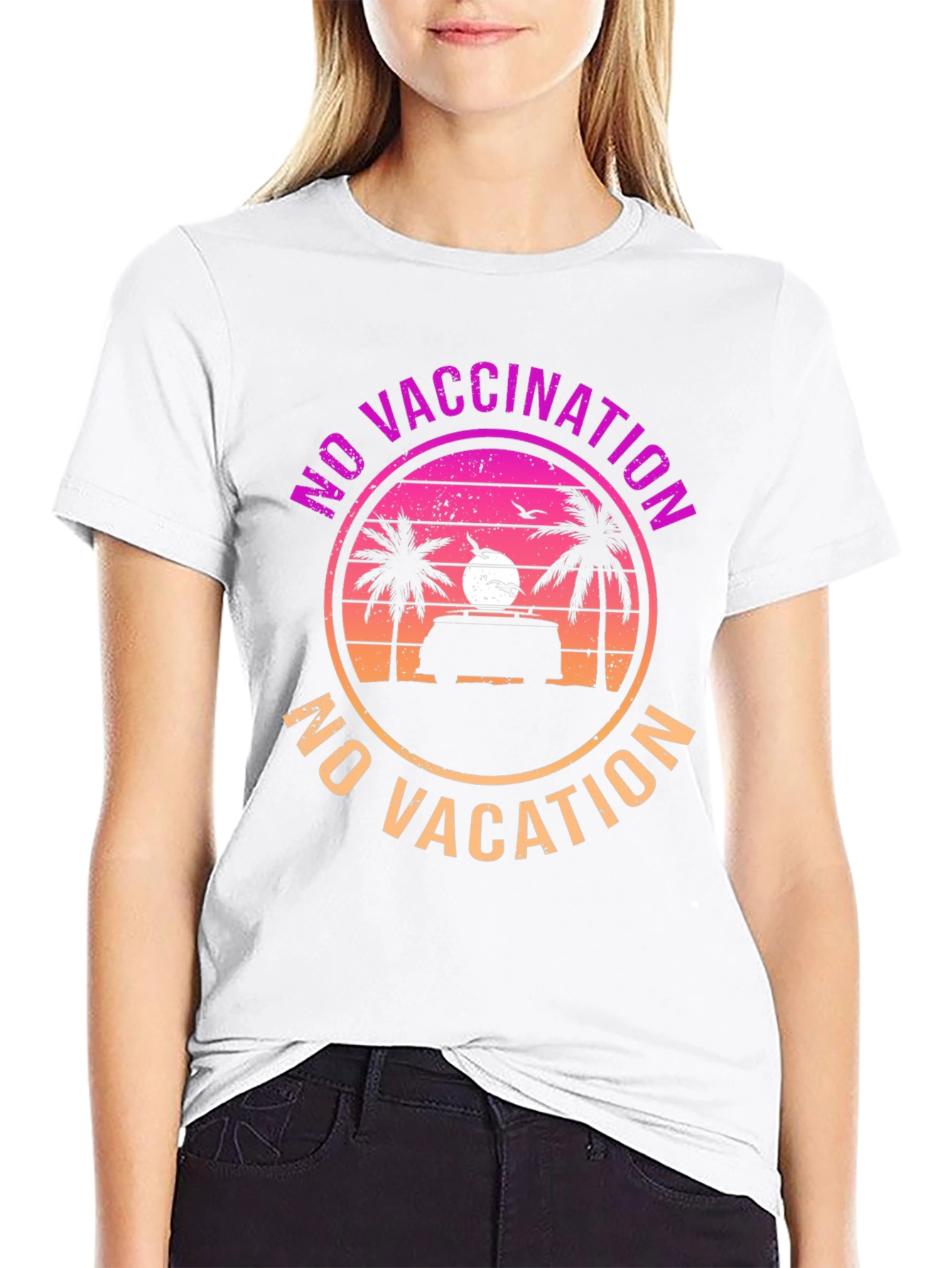Black No Vaccination No Vacation Graphic T-Shirt view 9