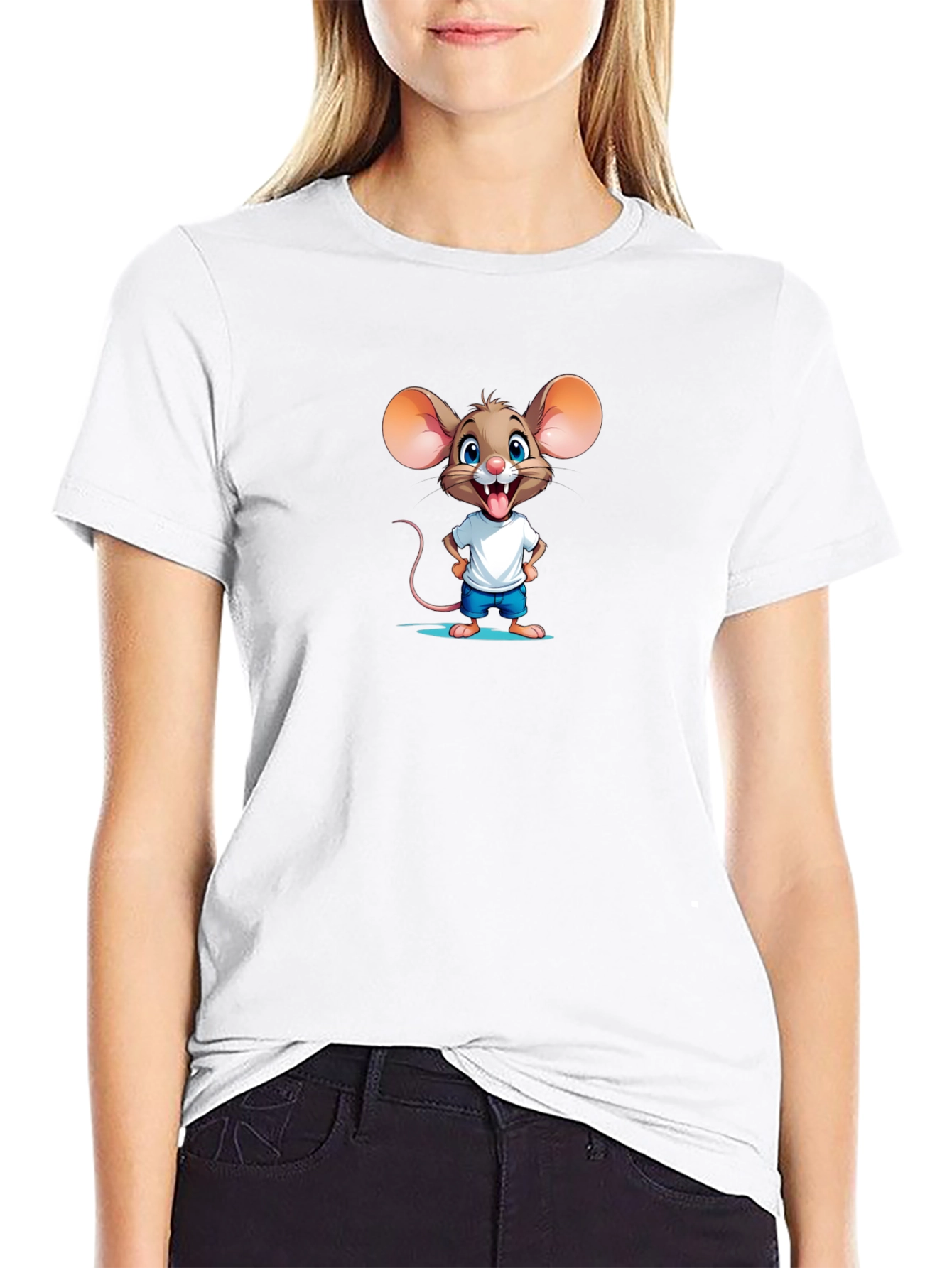 Black Cartoon Mouse Graphic Tee - Funny & Cute view 9