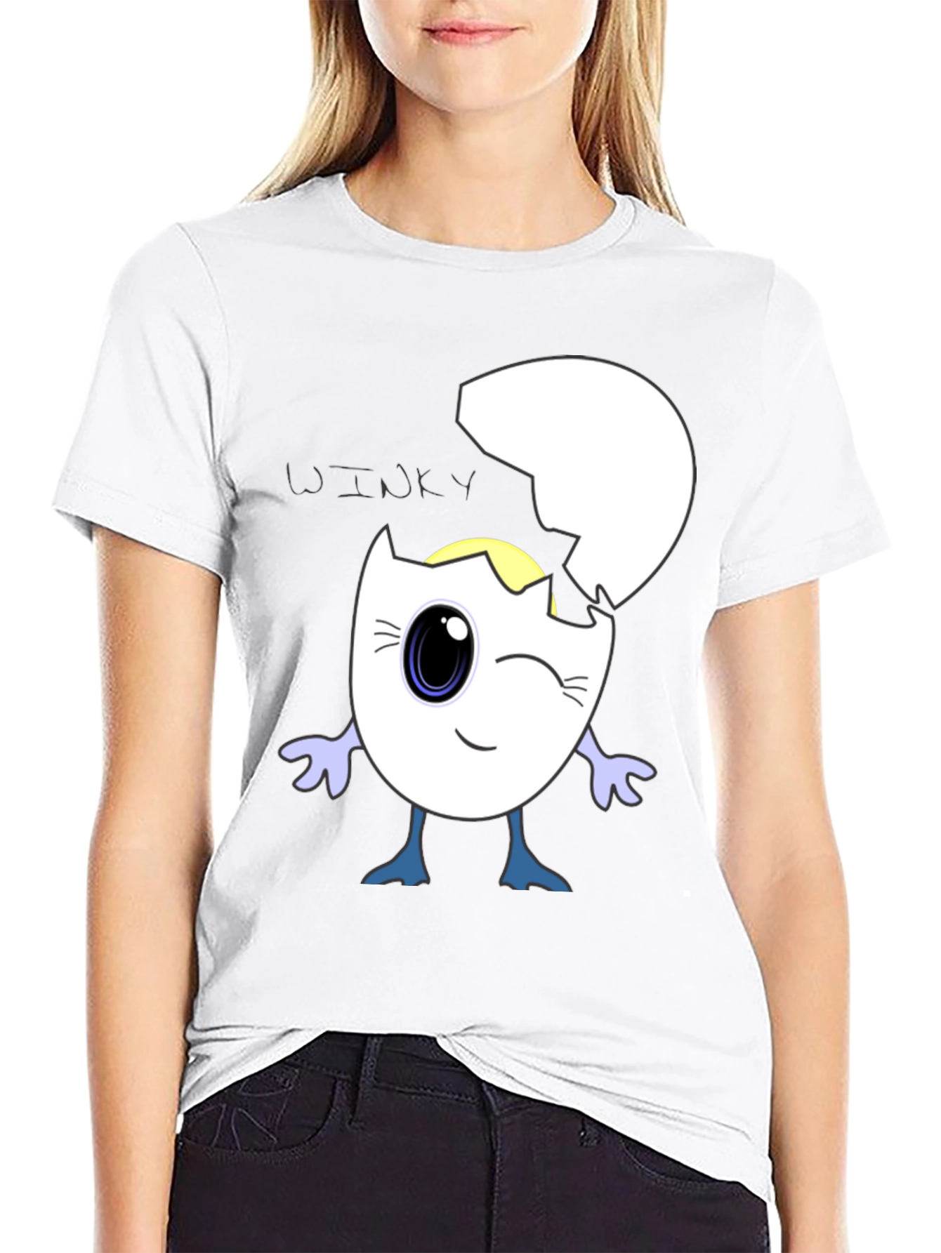 Black Winky Egg Graphic T-Shirt - Unique Cartoon Design view 9