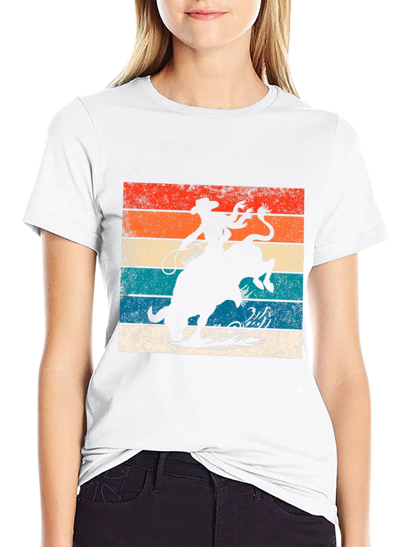 Black Retro Rodeo T-Shirt - Cowboy Riding Bull Design view 9