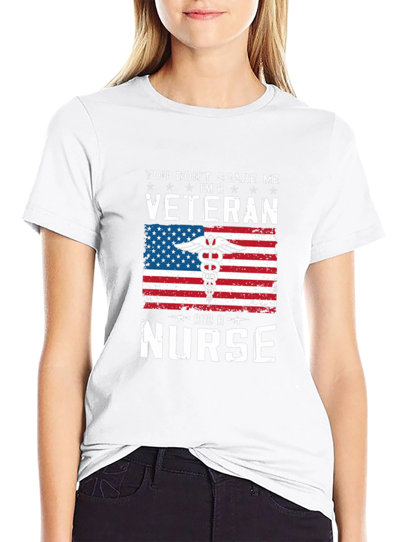 Black Veteran Nurse T-Shirt - Patriotic American Flag Design view 9
