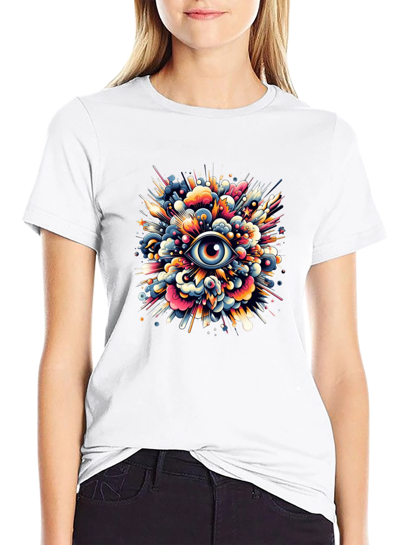 Black Mystic Eye Explosion Graphic Tee - Vivid Design view 9