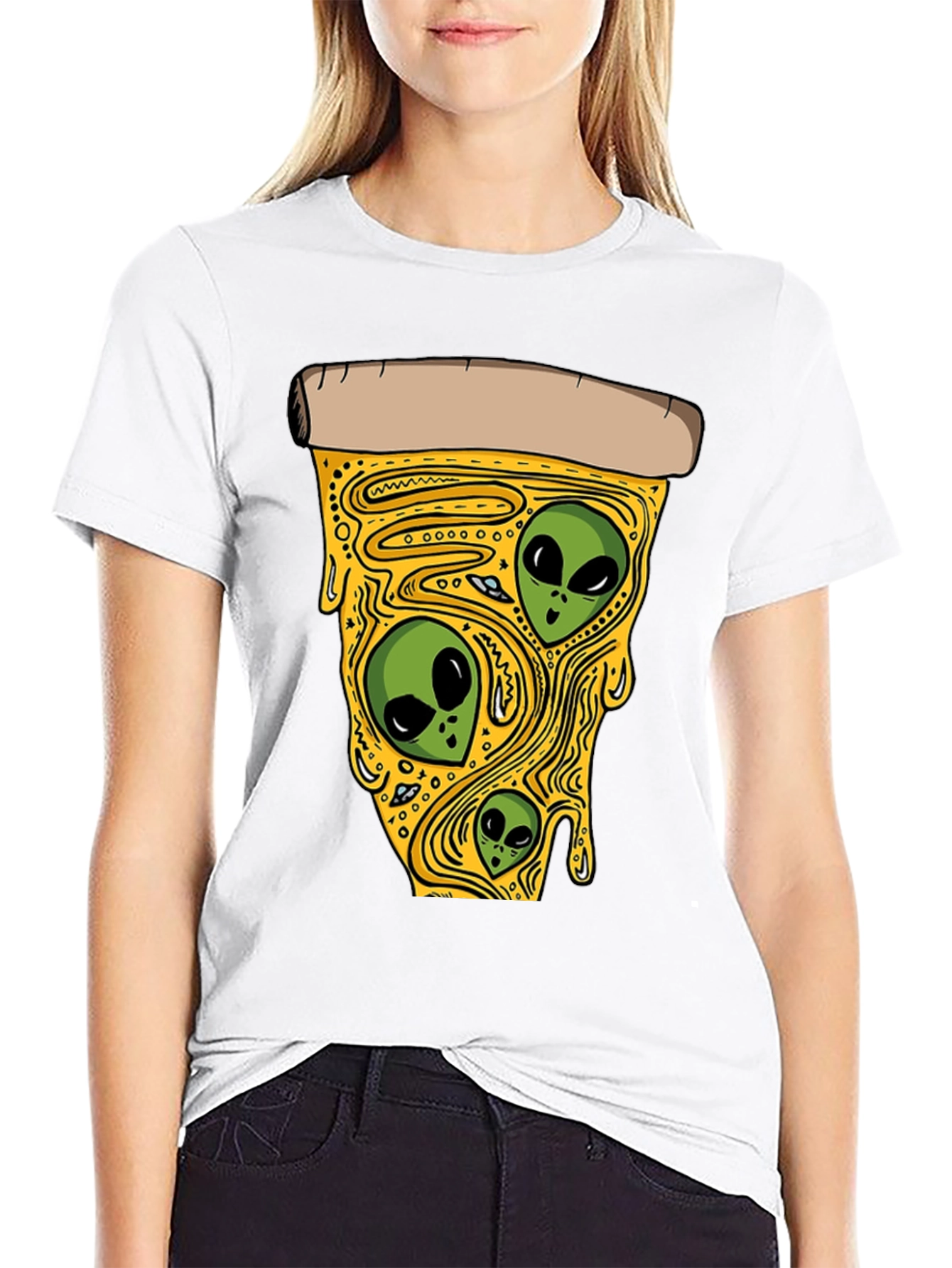 Black Alien Pizza Graphic T-Shirt view 9