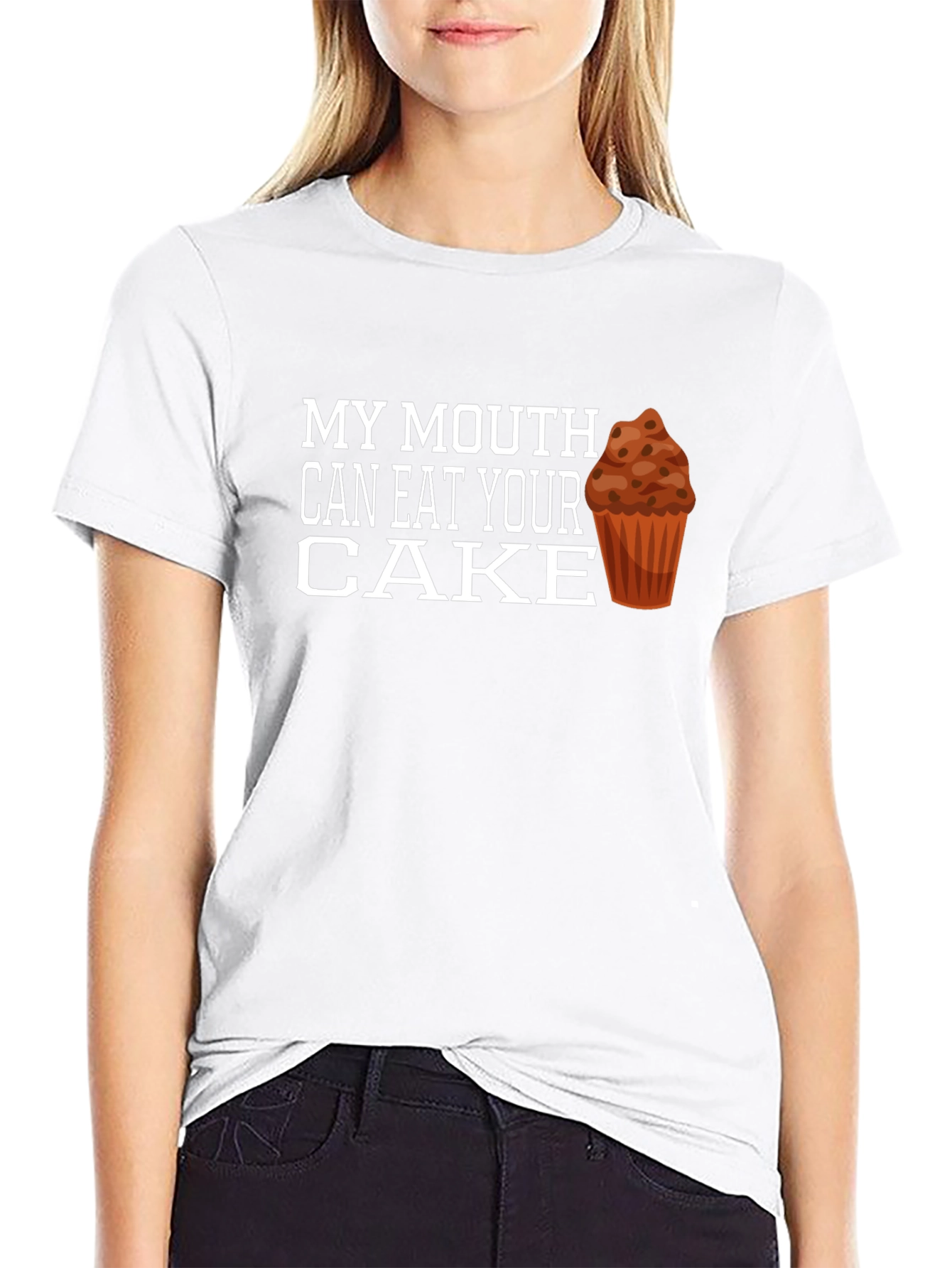 Black Funny Cake T-Shirt - My Mouth Can Eat Your Cake view 9