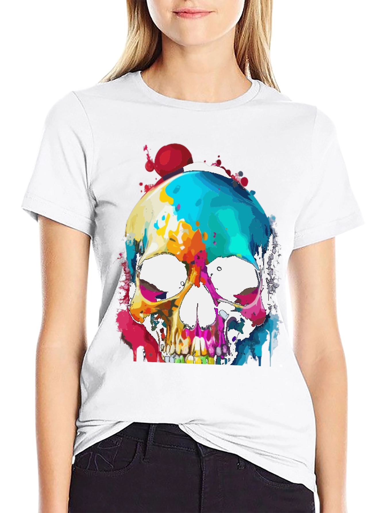 Black Colorful Skull Graphic Tee - Men's Black T-Shirt view 9