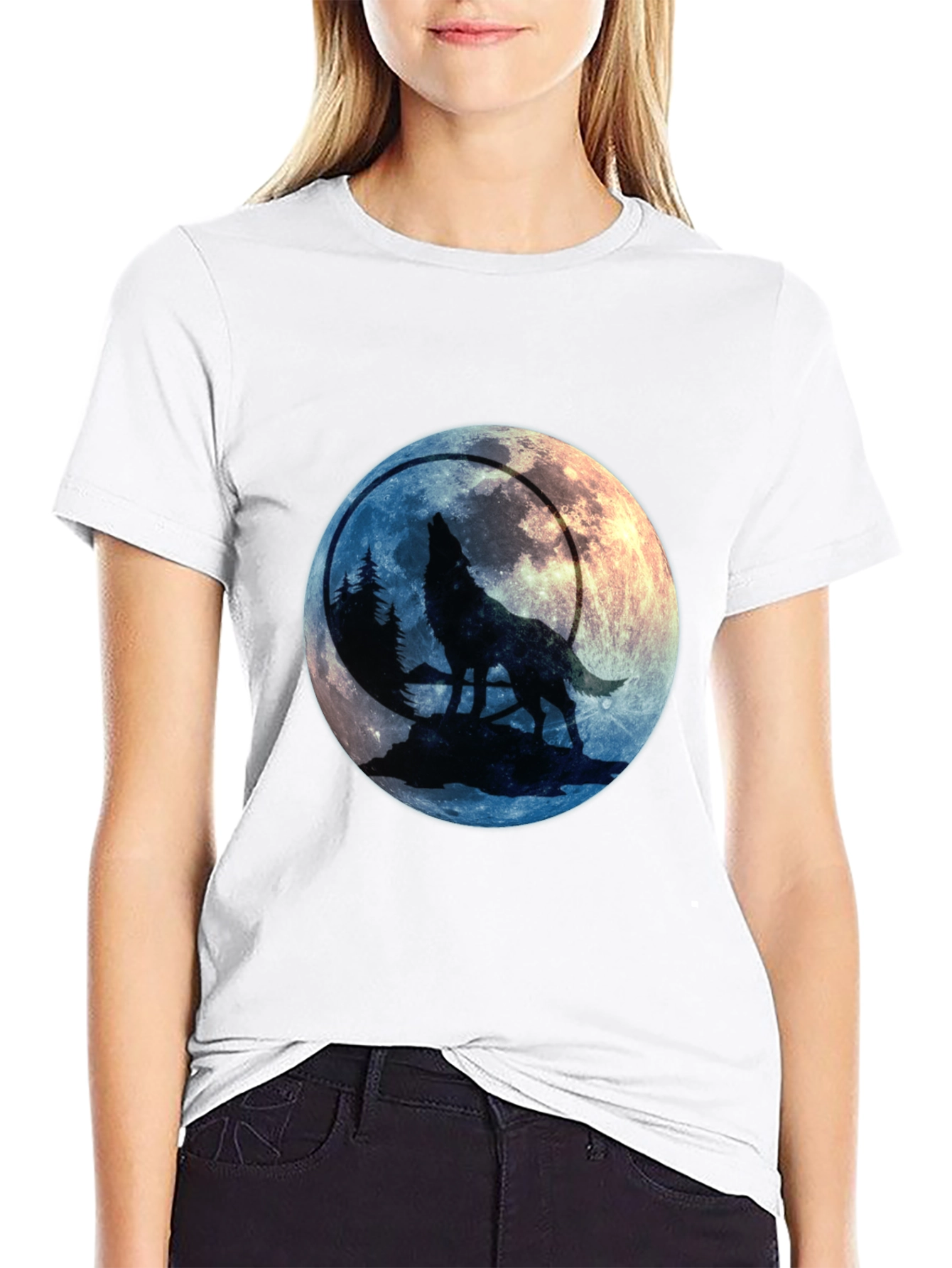 Black Wolf Howling at Moon Graphic Tee view 9