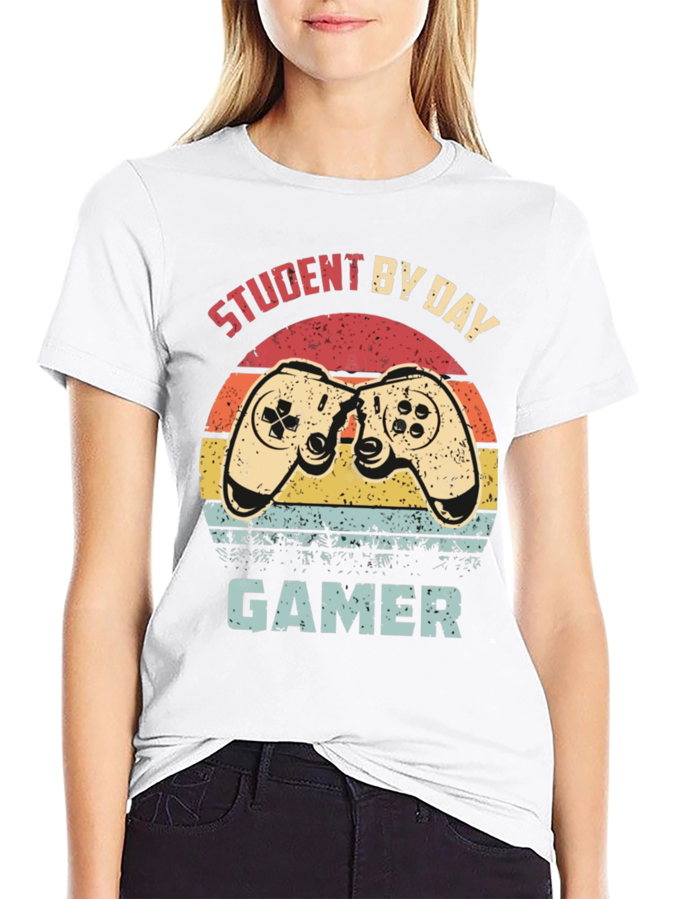Black Student by Day Gamer T-Shirt - Retro Design view 9