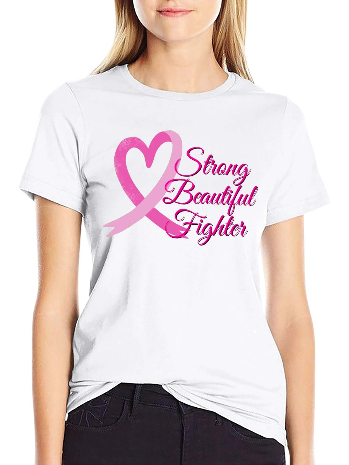 Black Breast Cancer Awareness T-Shirt: Strong Beautiful Fighter view 9