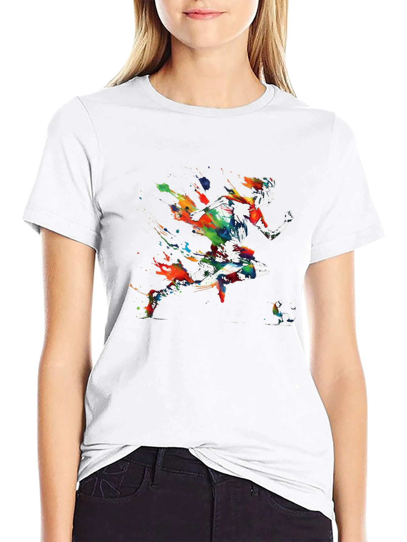 Black Abstract Soccer Player Black Graphic Tee view 9