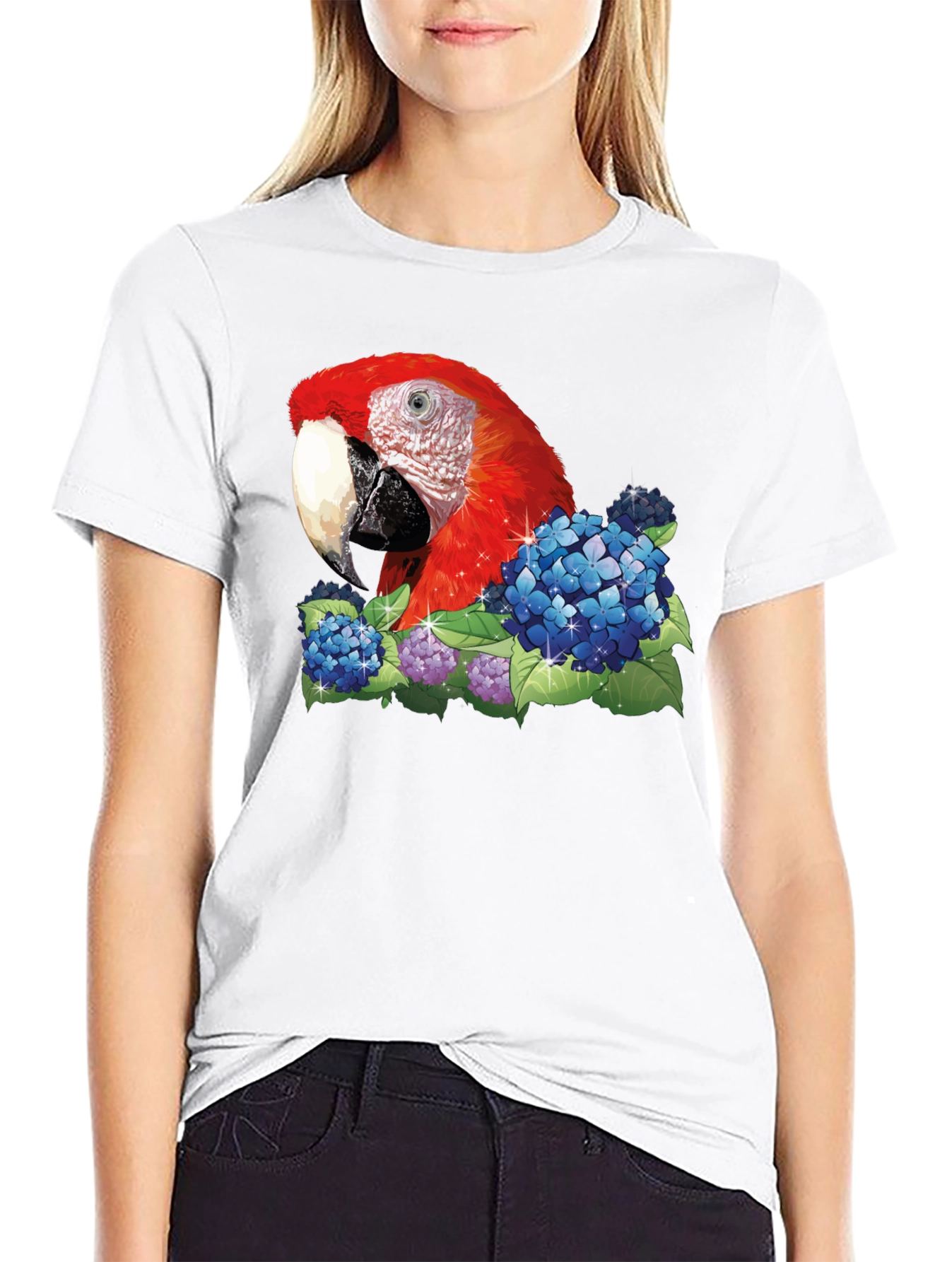 Black Parrot & Flowers Graphic T-Shirt - Black view 9