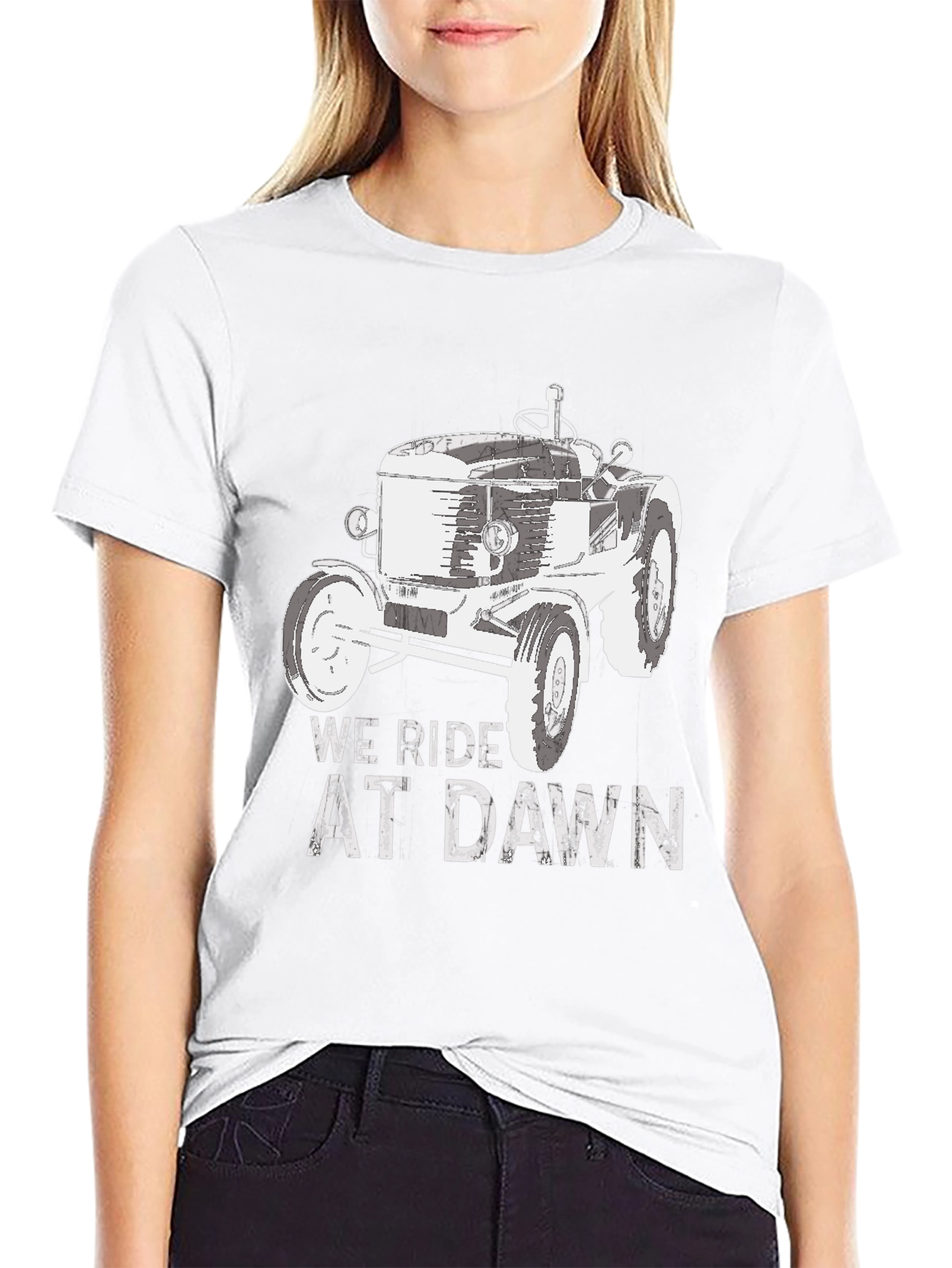 Black We Ride At Dawn Tractor Graphic Tee view 9